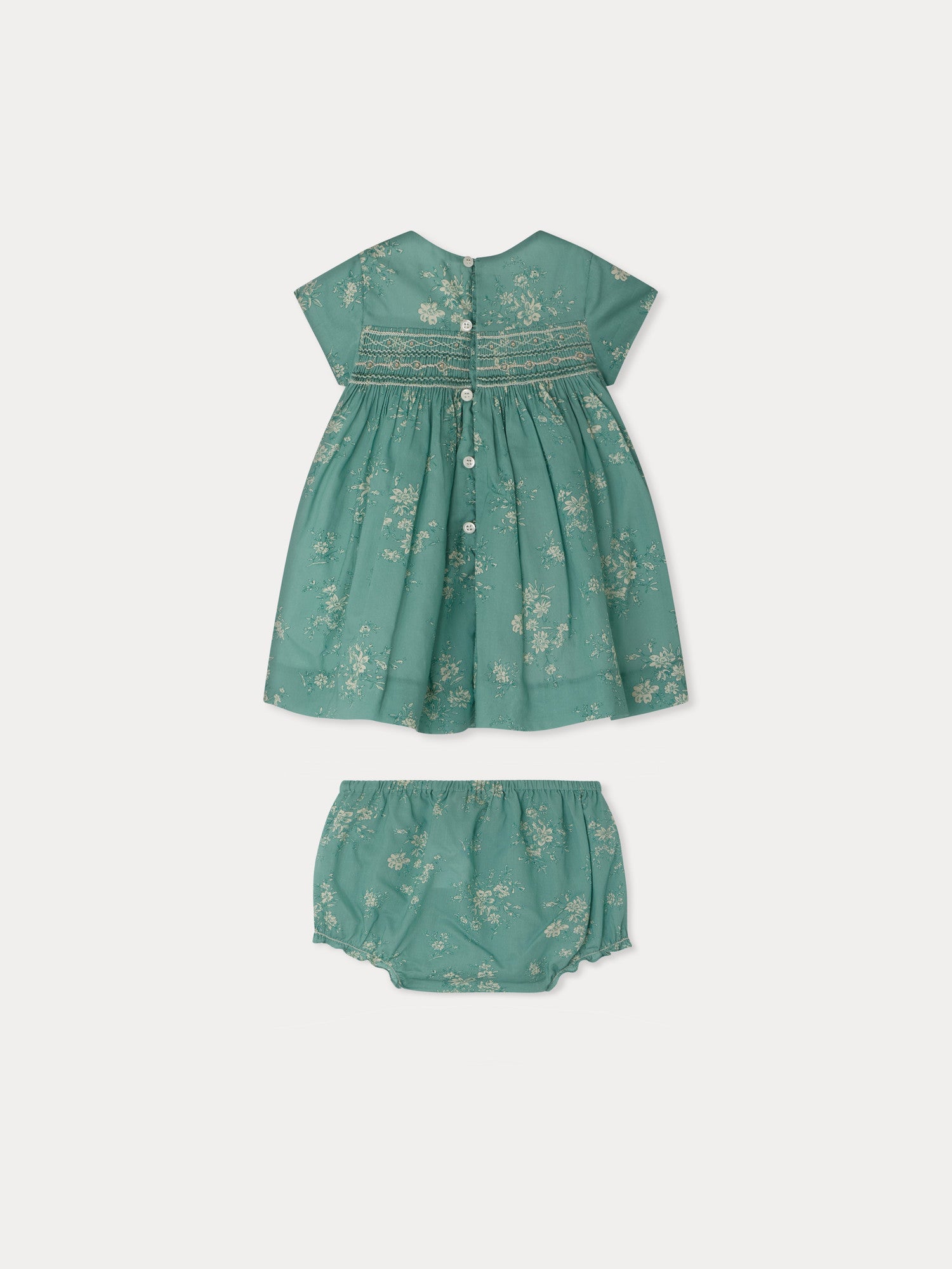 Maruska dress smocked and hand-embroidered in Liberty organic