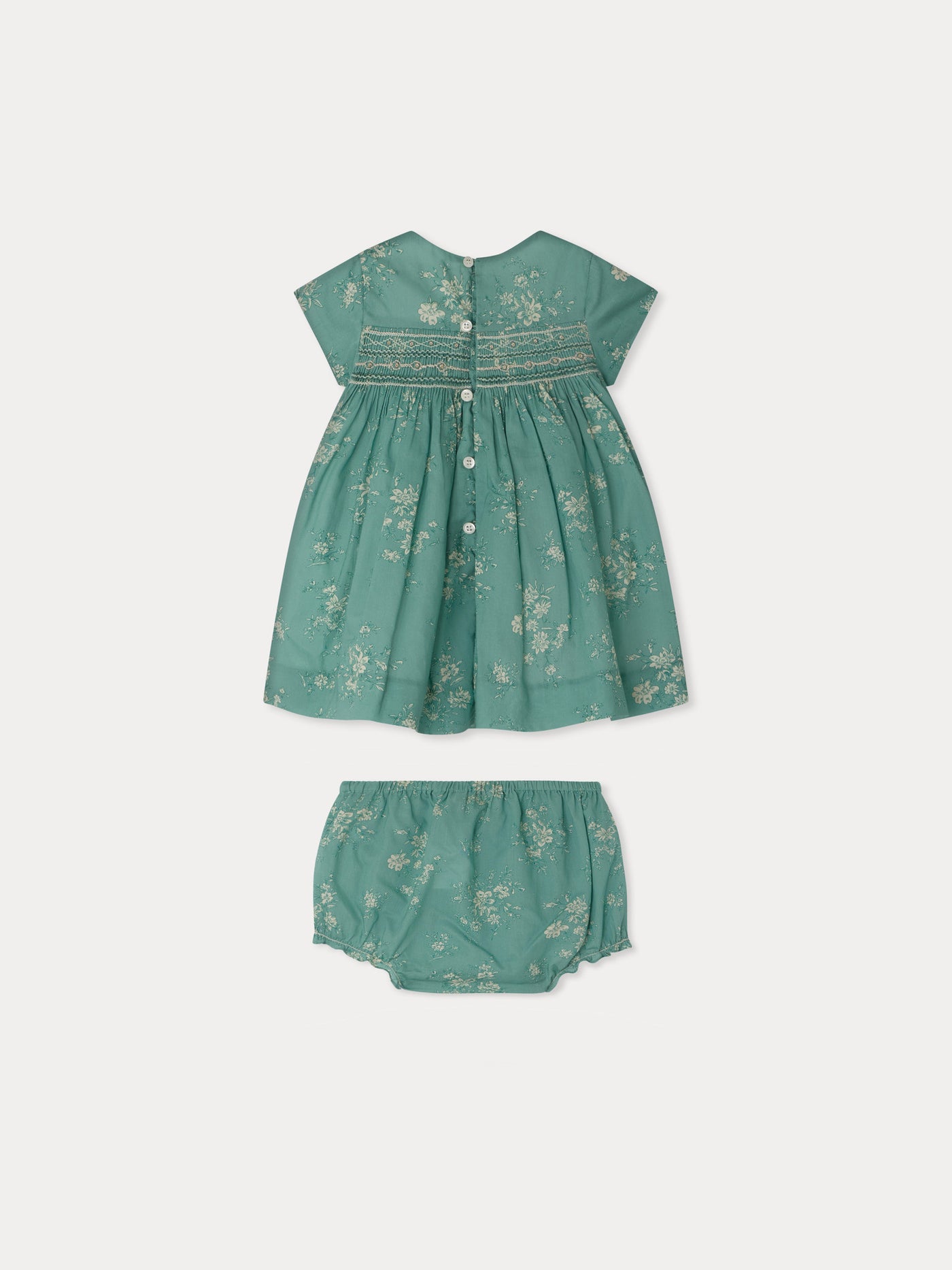 Marushka dress smocked and hand-embroidered in Liberty organic cotton fabric