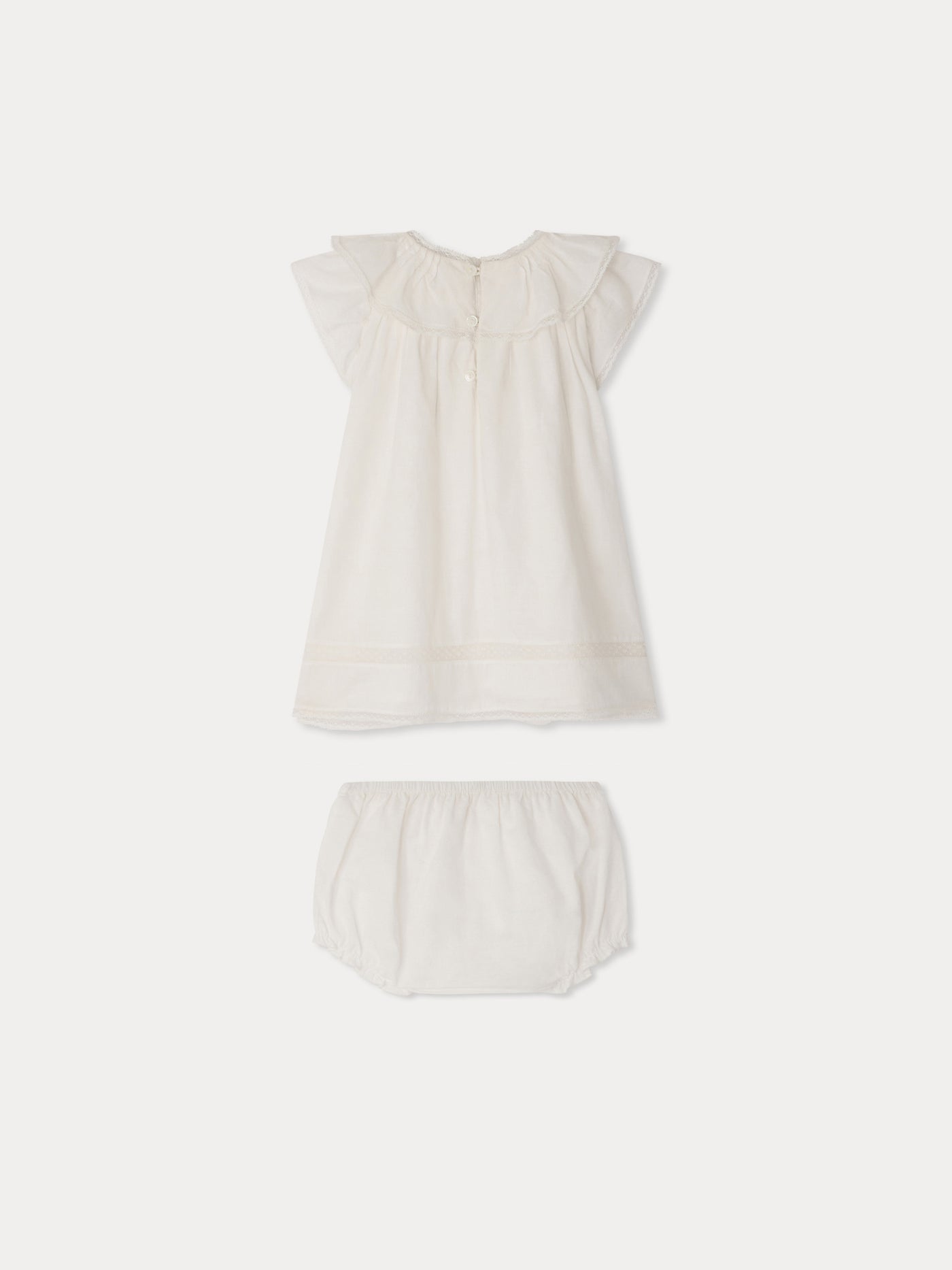 Lenou dress in organic cotton voile and Calais lace