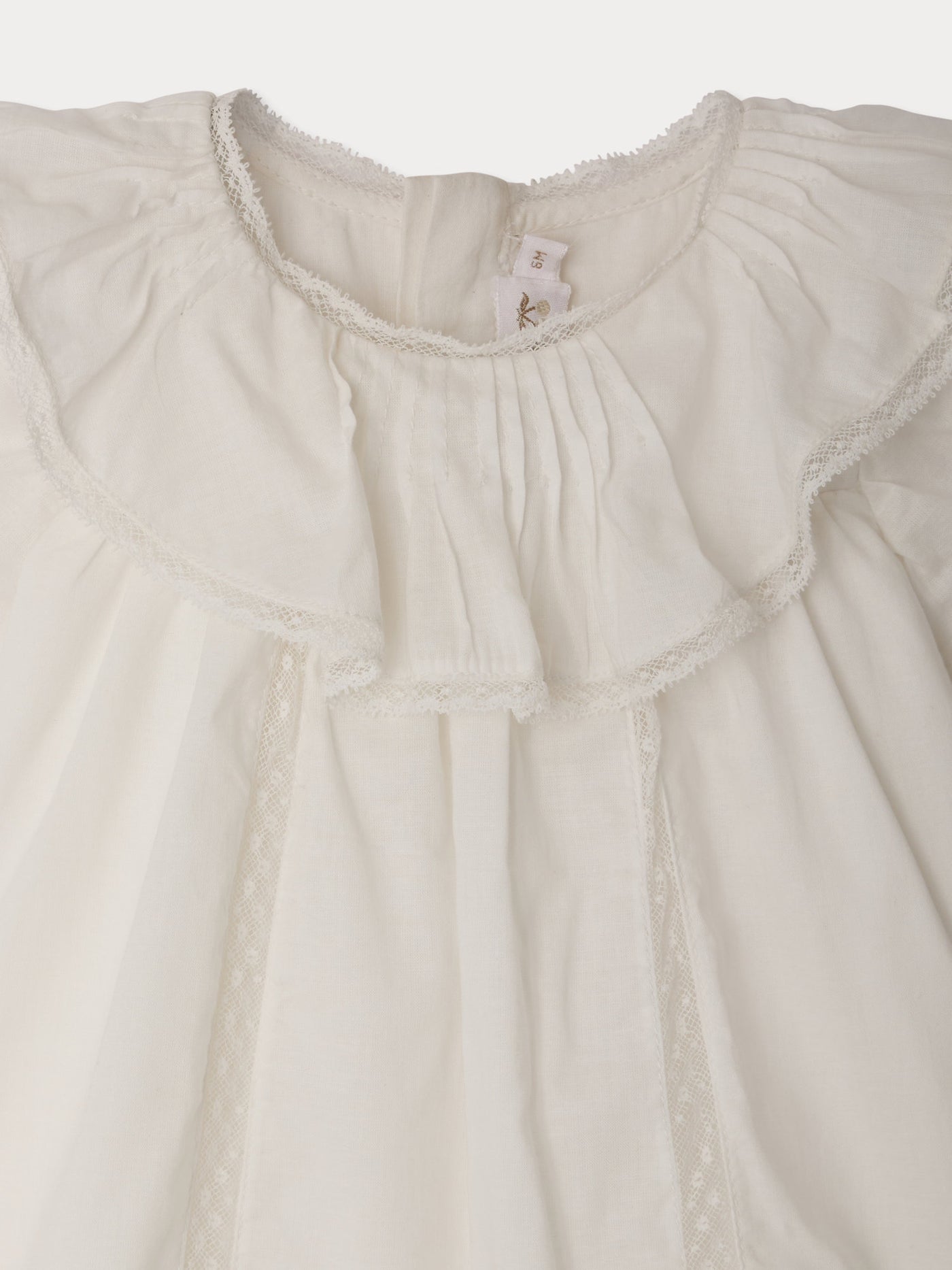 Lenou dress in organic cotton voile and Calais lace
