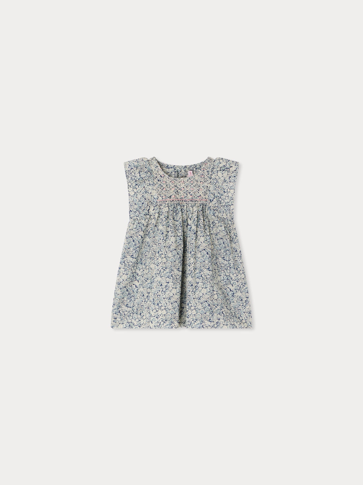 Cadelili smocked and hand-embroidered dress in Liberty organic cotton fabric