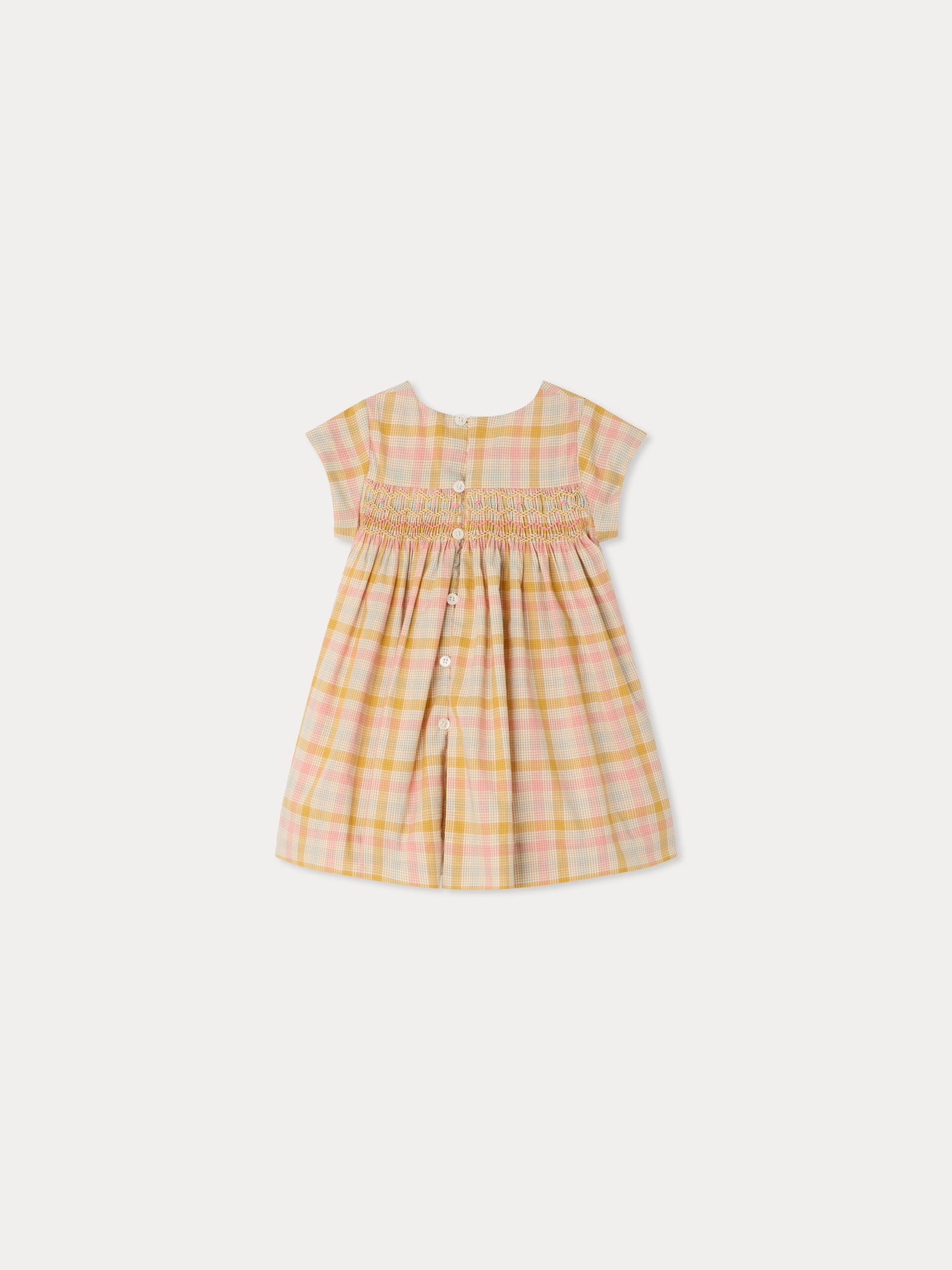 Maruska smocked and hand-embroidered dress in organic cotton