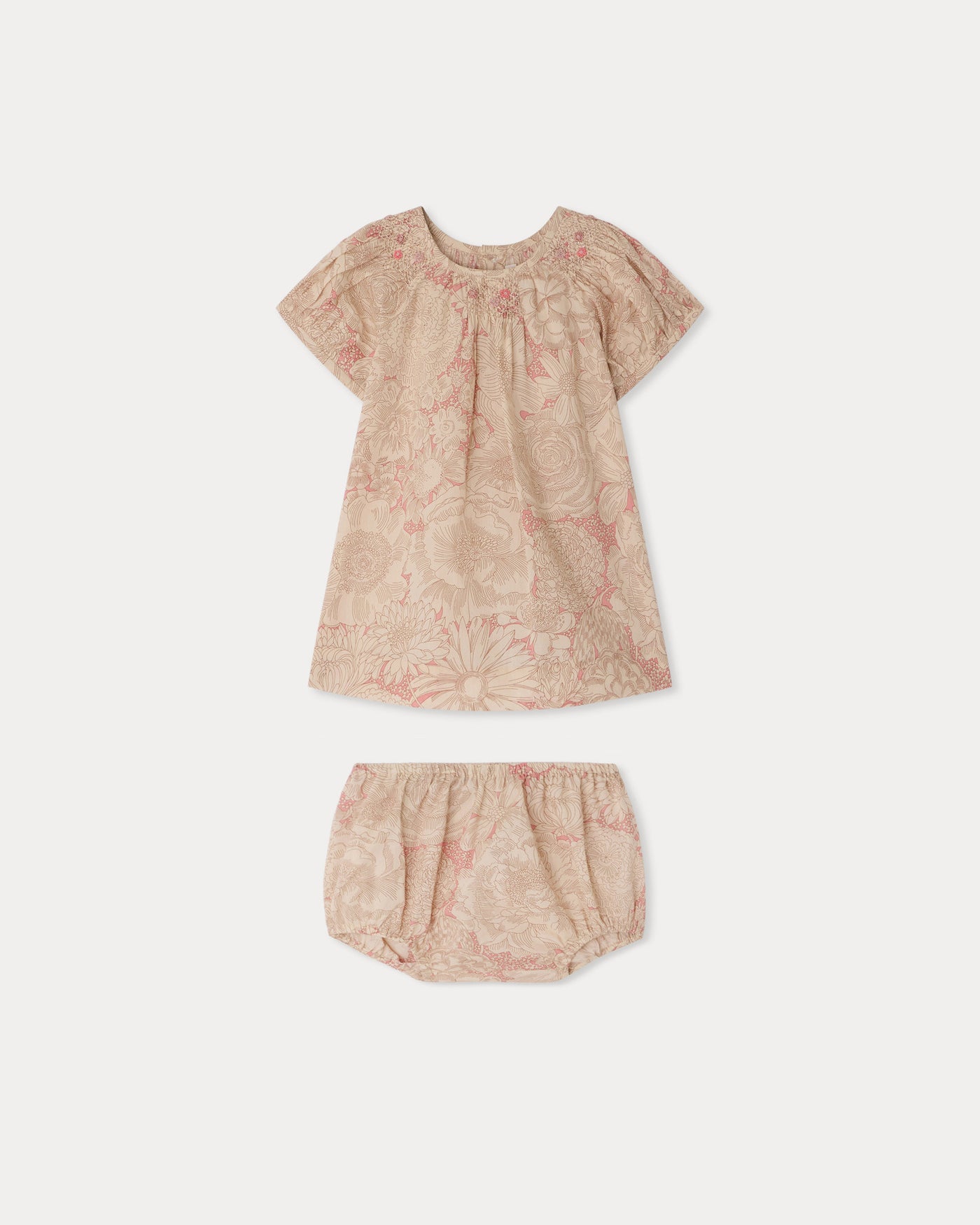 Lucia dress smocked and hand-embroidered in Liberty organic cotton fabric