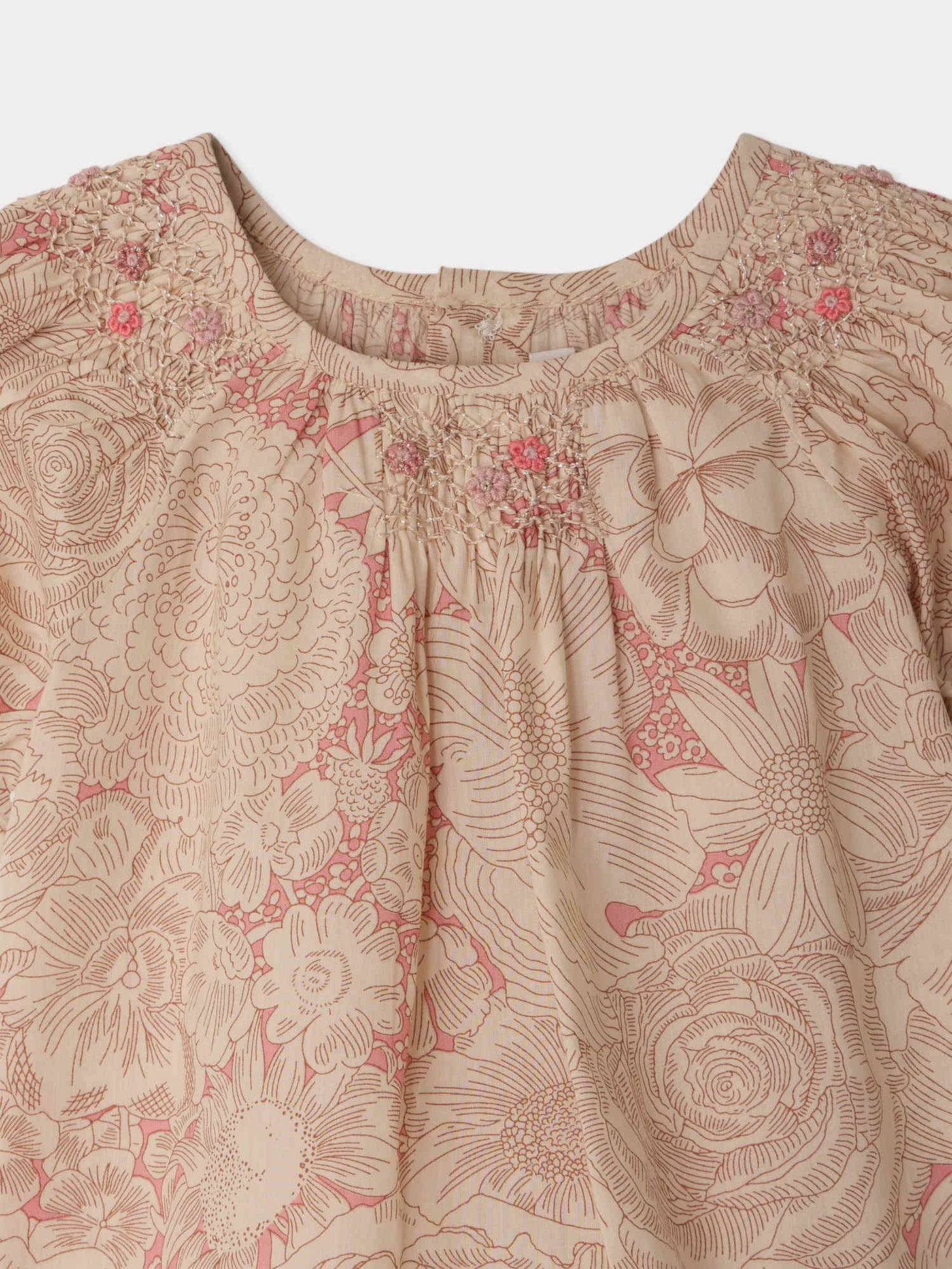 Lucia dress smocked and hand-embroidered in Liberty organic cotton fabric