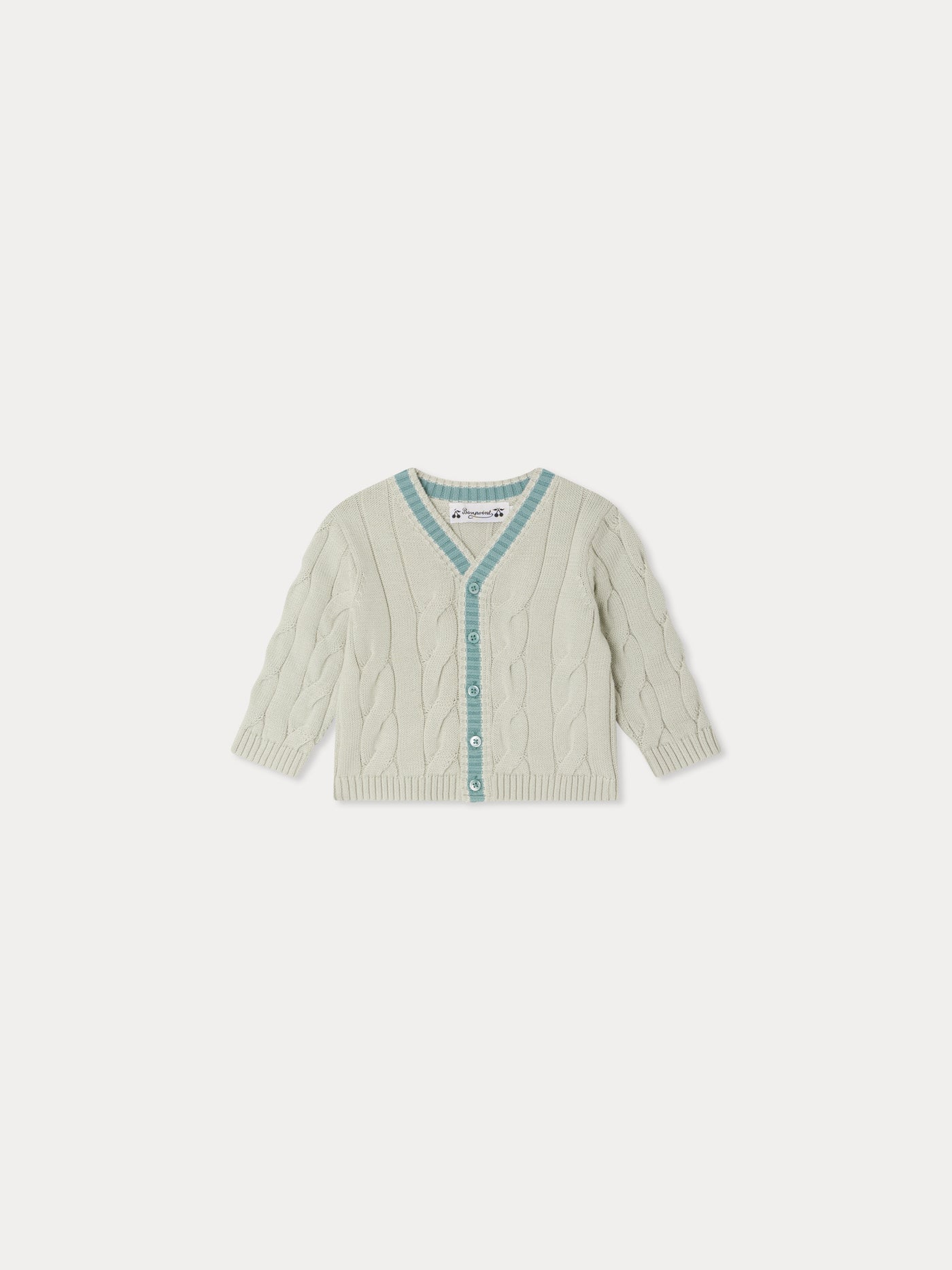 Giorginoli V-neck cardigan with cable knit in organic cotton