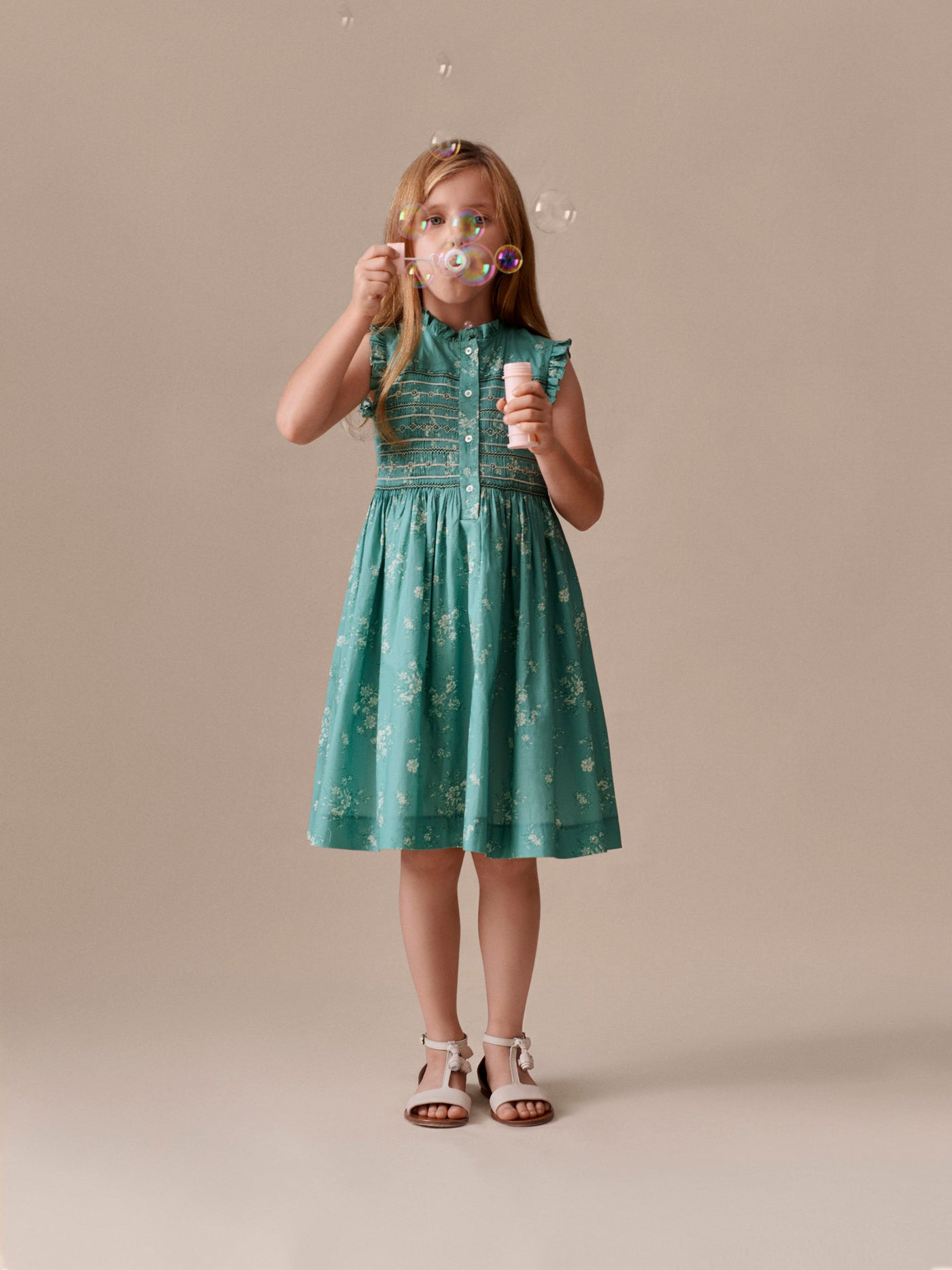 Fabiola dress smocked and hand-embroidered in Liberty organic cotton fabric