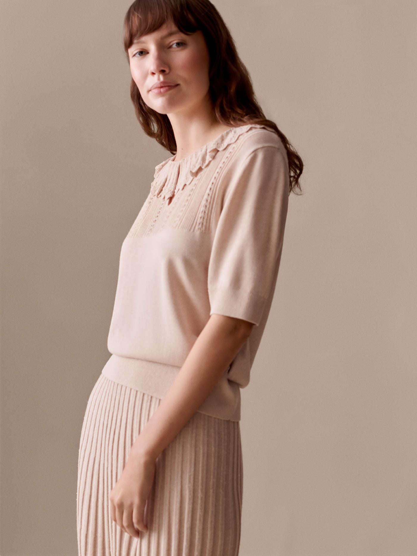 Lysias sweater with ruffles and pointelle knit
