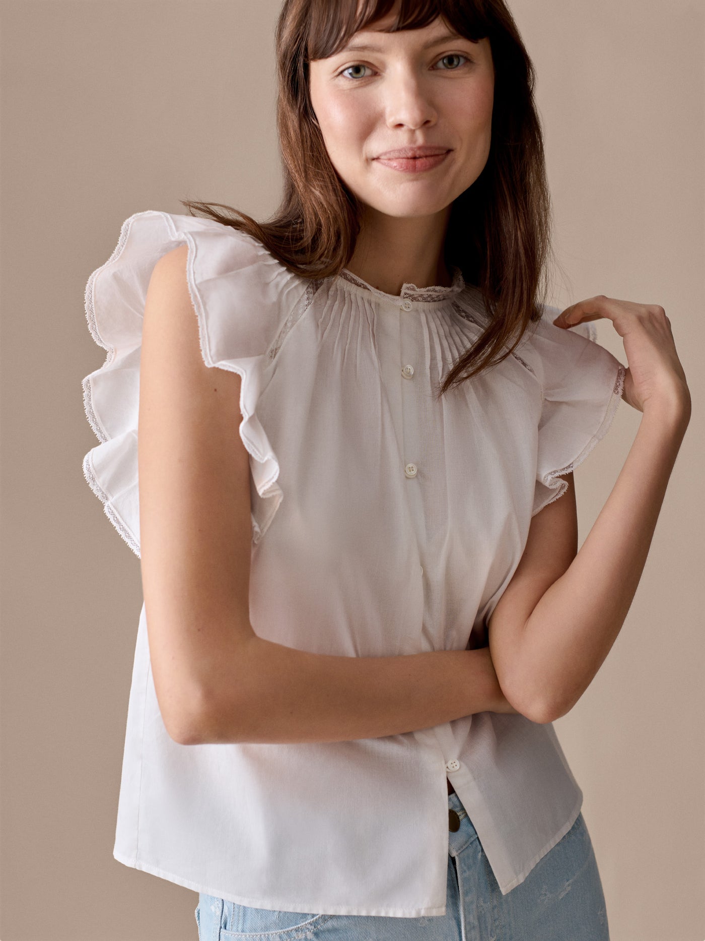 Lison blouse in organic cotton voile and Calais lace