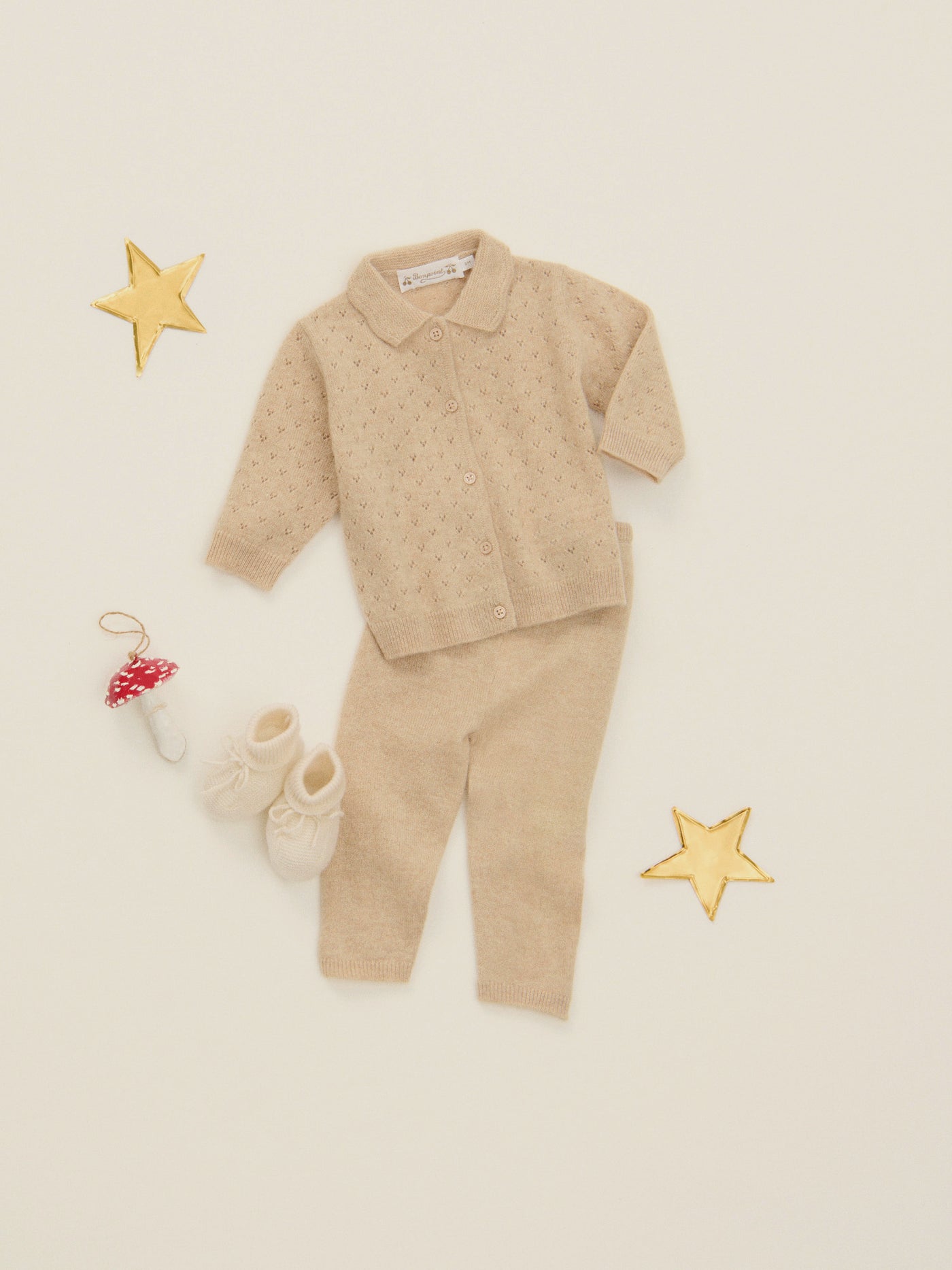 Jade cashmere pointelle collar set