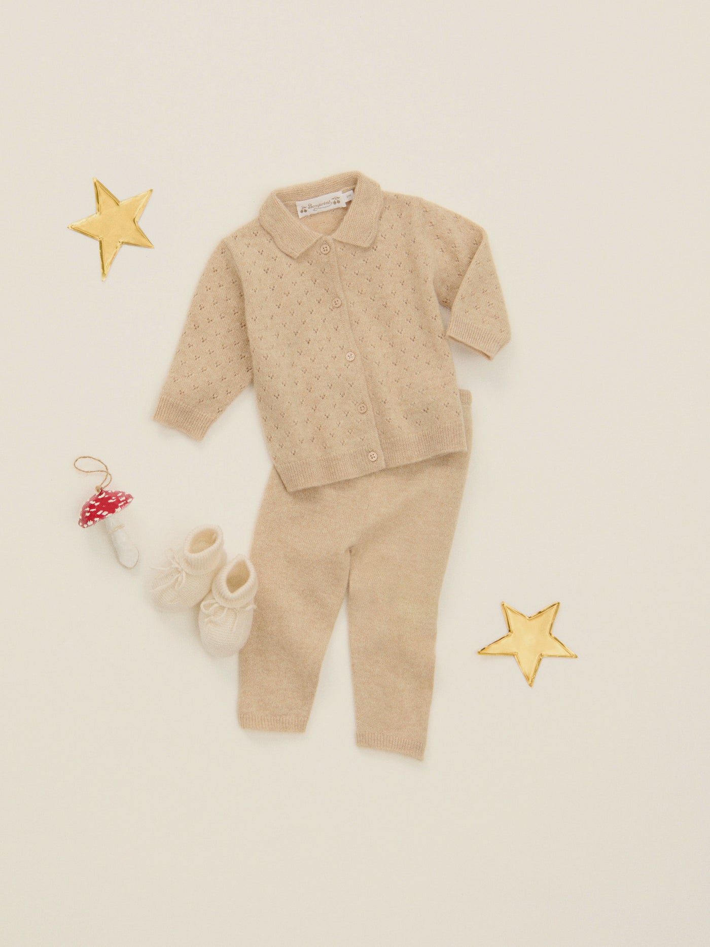 Jade cashmere pointelle collar set