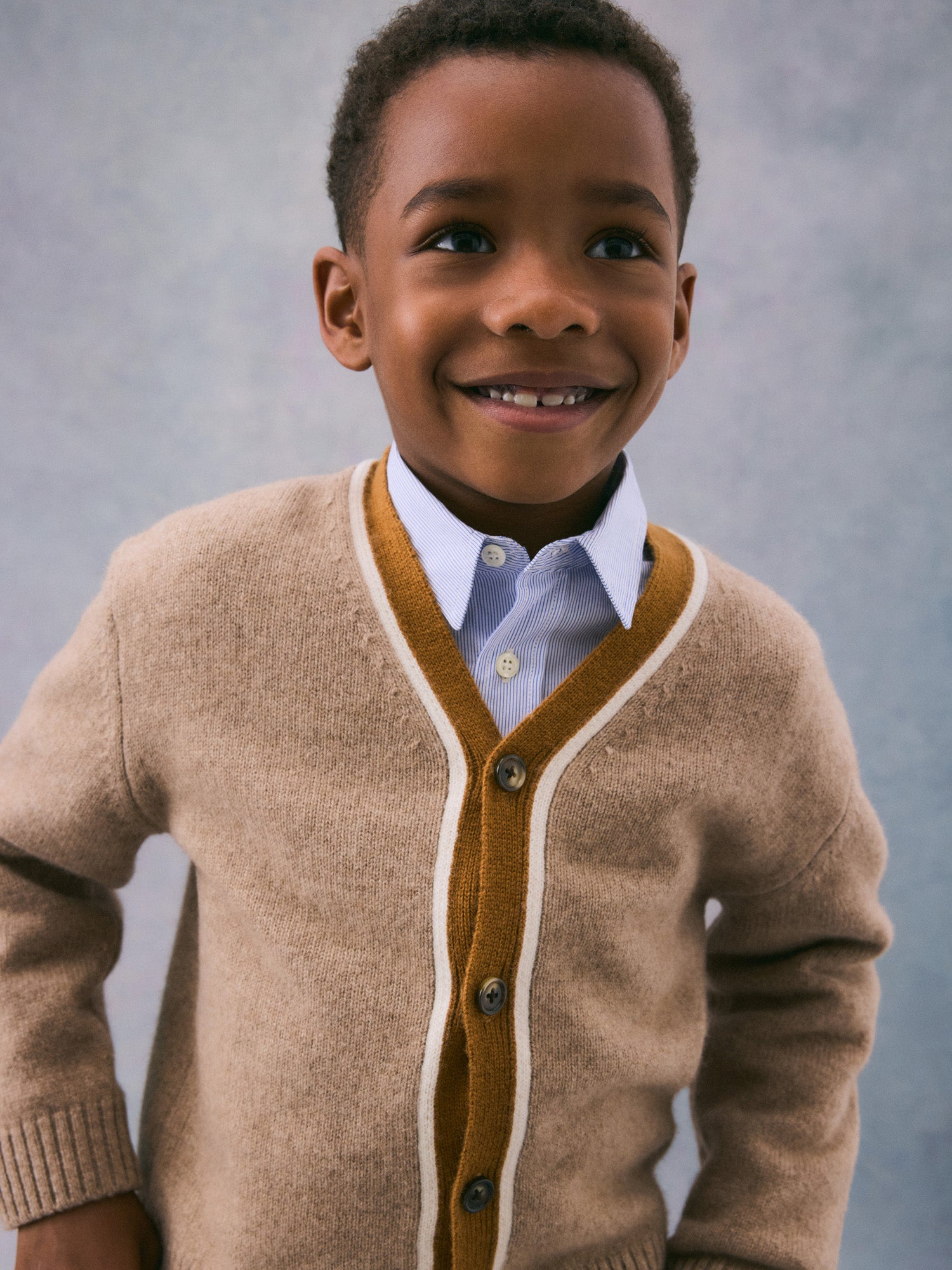 Bonpoint boys plaid orders shirt WITH TAGS and coordinating cashmere sweater- camel wit