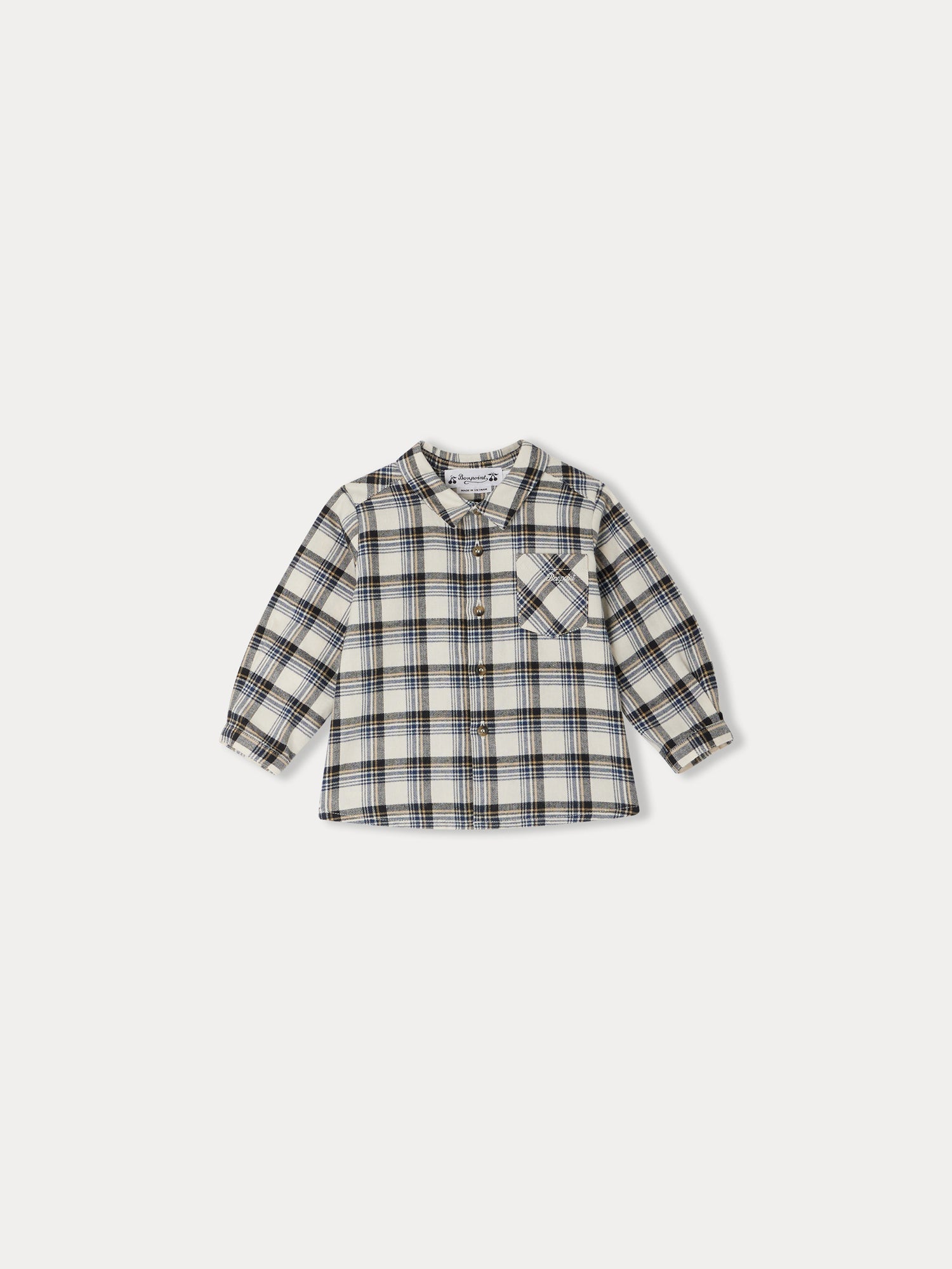 Bonpoint boys plaid orders shirt WITH TAGS and coordinating cashmere sweater- camel wit