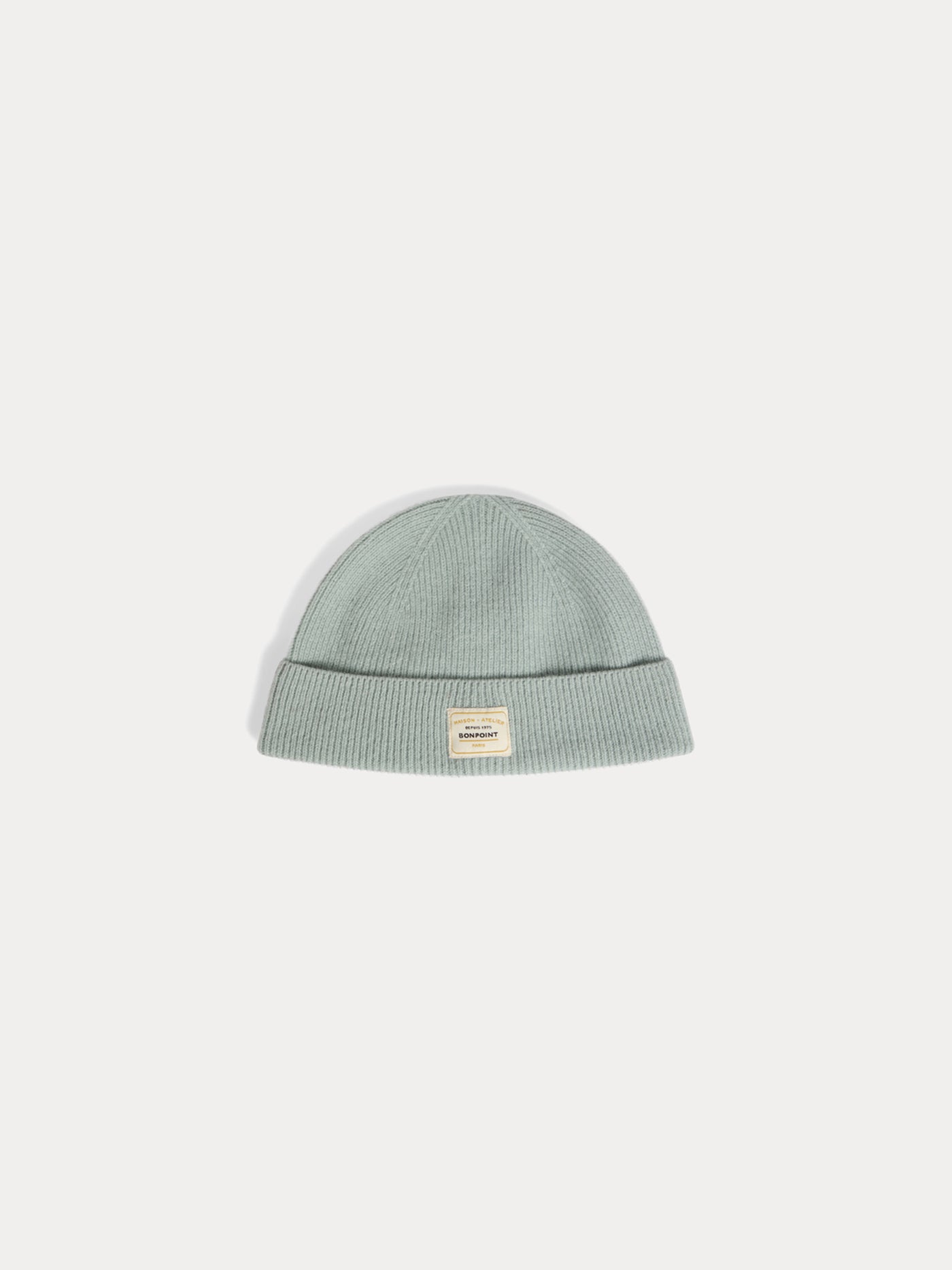 Bonpoint Benny cap with cuff and vignette in aqua blue wool