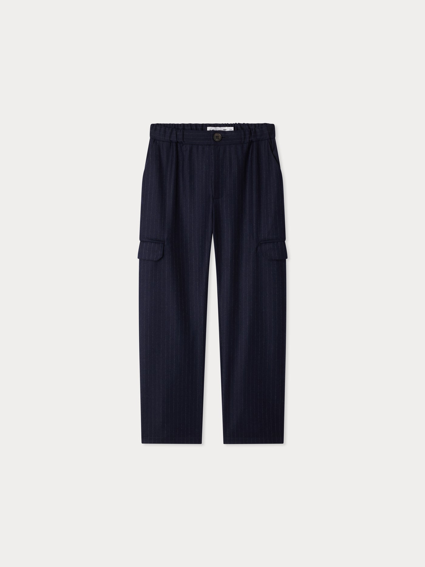 Grant elasticated waist trousers in wool flannel with tennis stripe