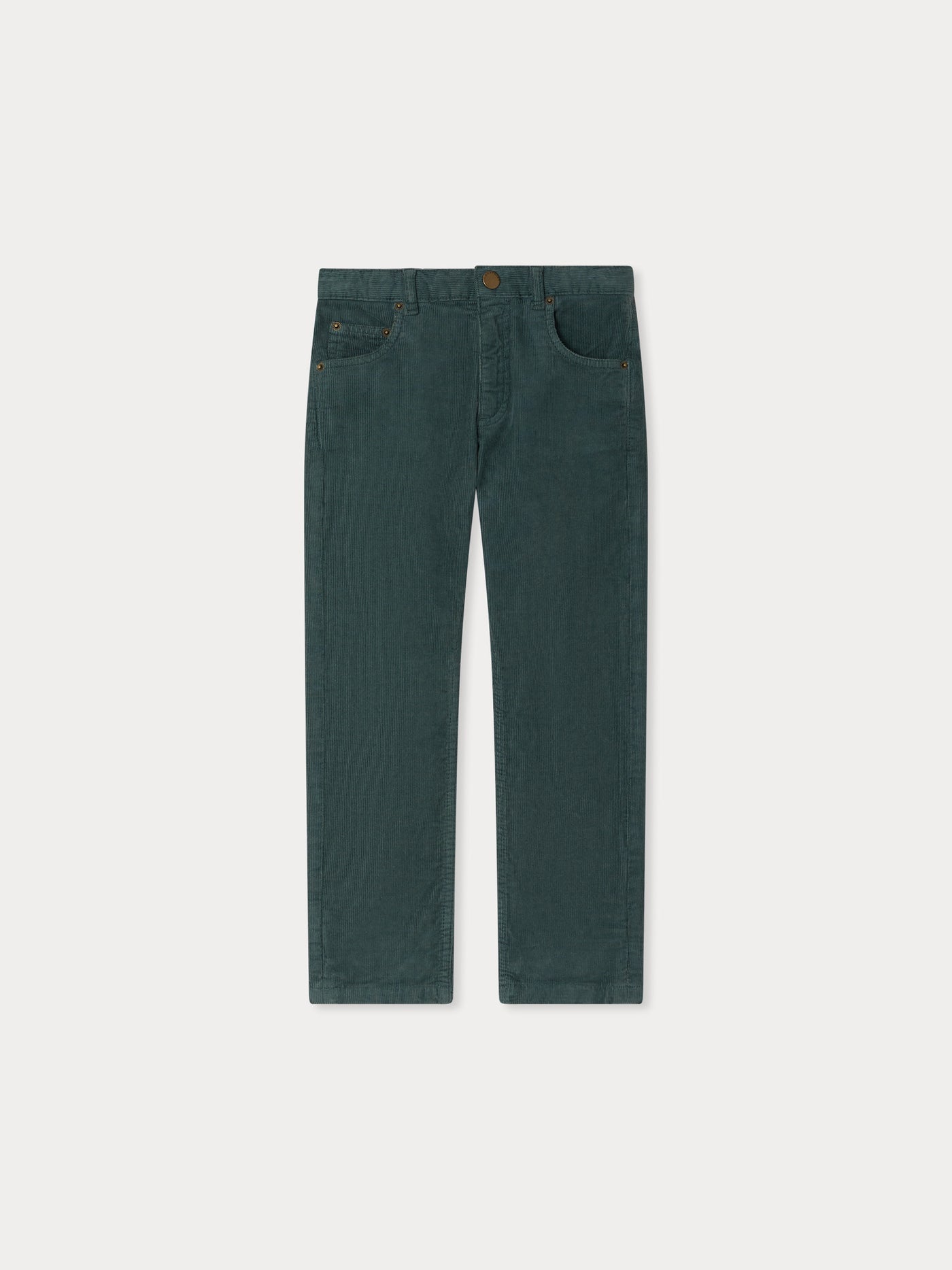 Jagger straight trousers in organic cotton velvet in verdigris