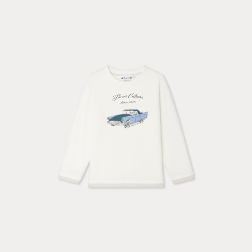Batholome white t-shirt with car print in organic cotton