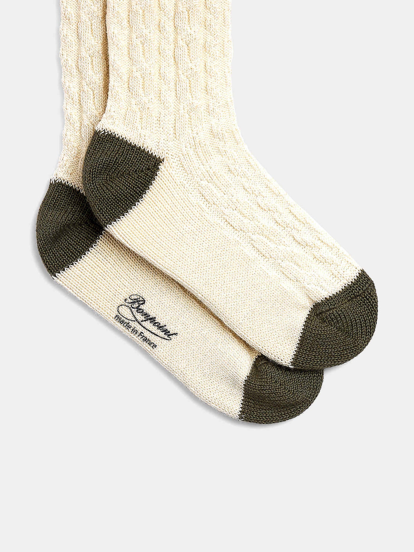 Gamil cream cable-knit socks with striped rib