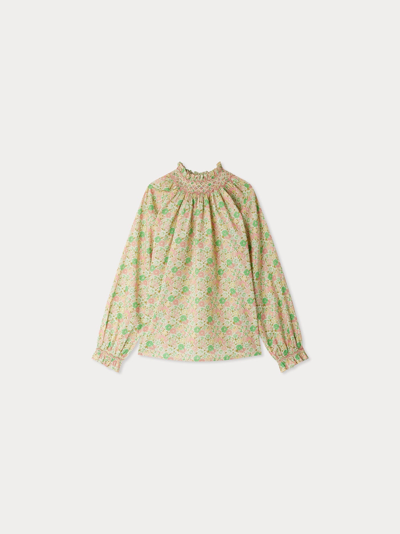 Petal blouse smocked and embroidered in Liberty fabric in organic cotton