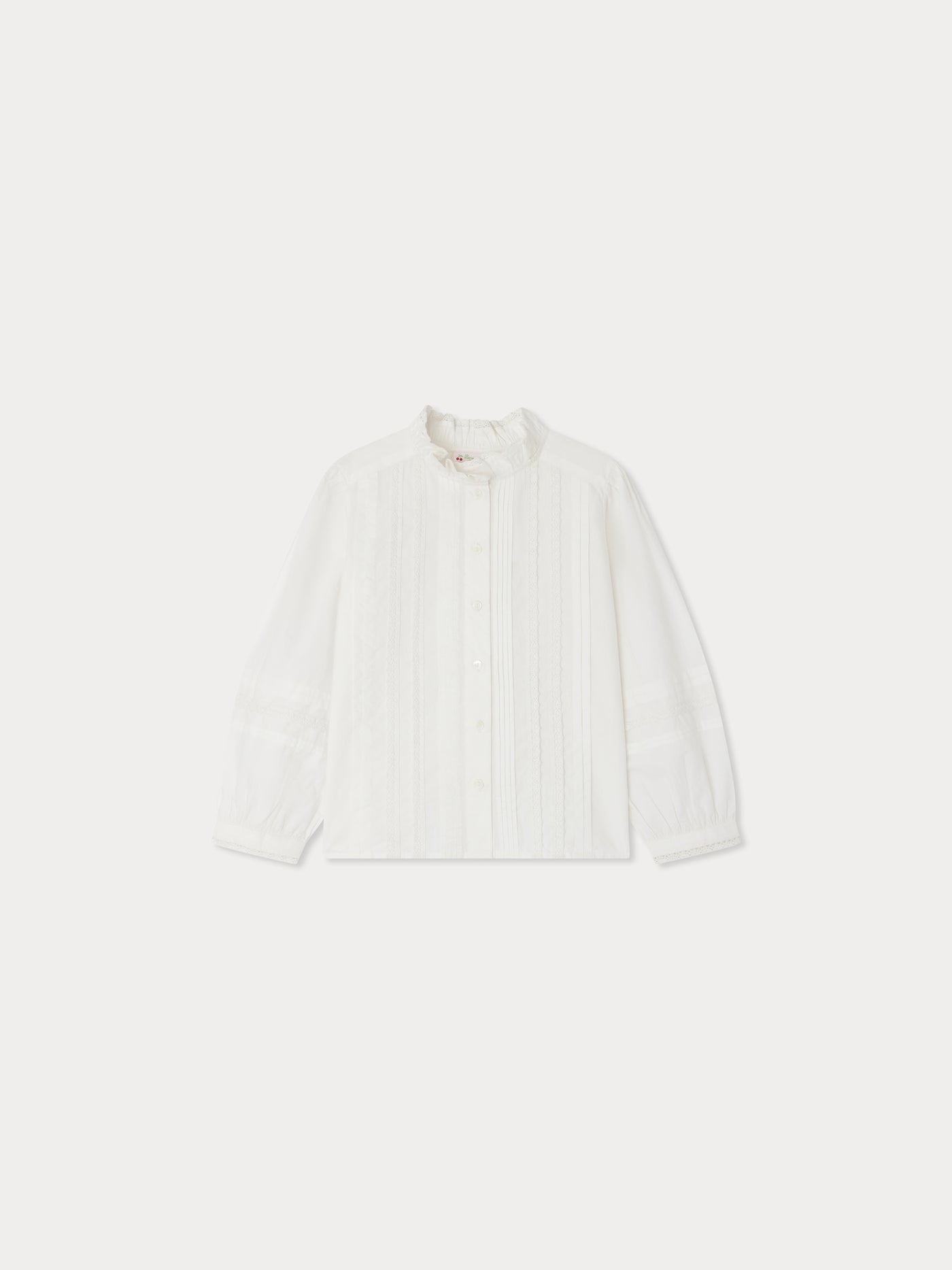 Emelia blouse in embroidered lace and religious pleats in organic cotton