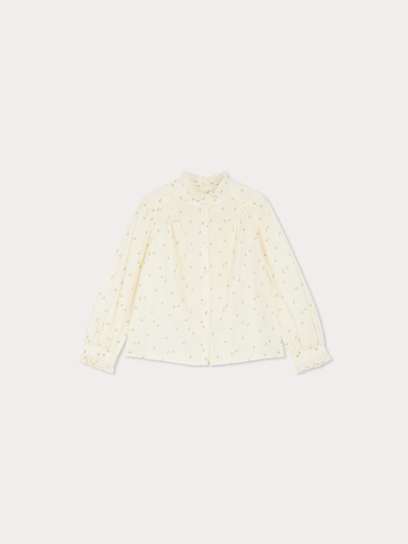 Jorja blouse with gathered ruffles at the collar and cuffs in cotton voile