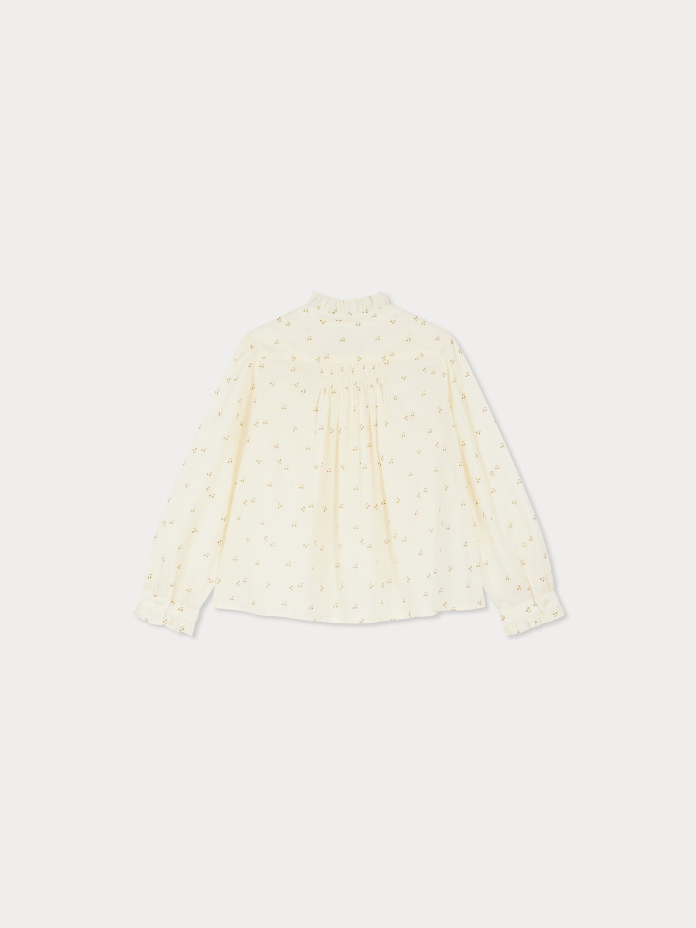 Jorja blouse with gathered ruffles at the collar and cuffs in cotton voile