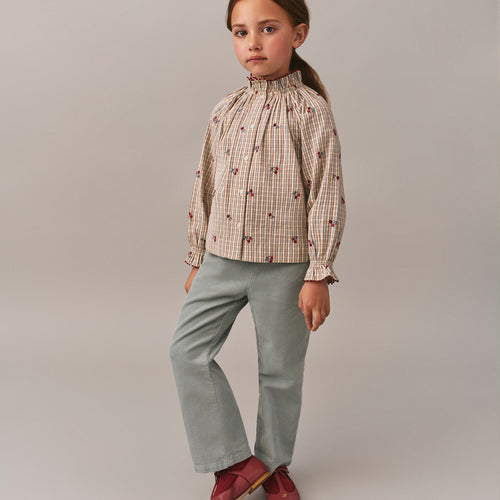 Jordana ruffled blouse in organic cotton with cherry embroidery