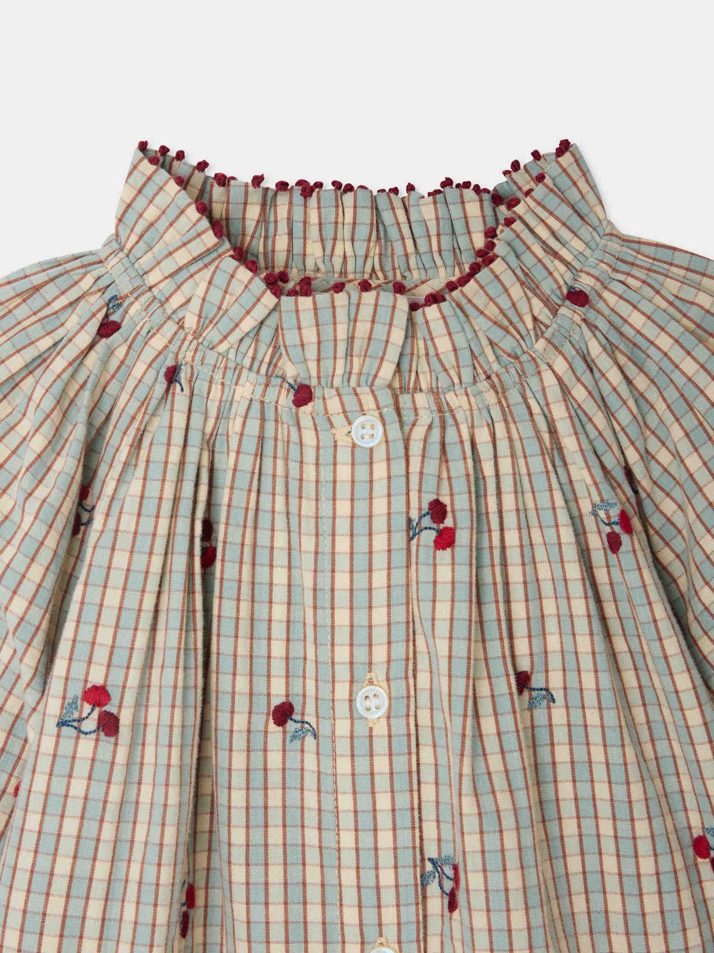Jordana ruffled blouse in organic cotton with cherry embroidery