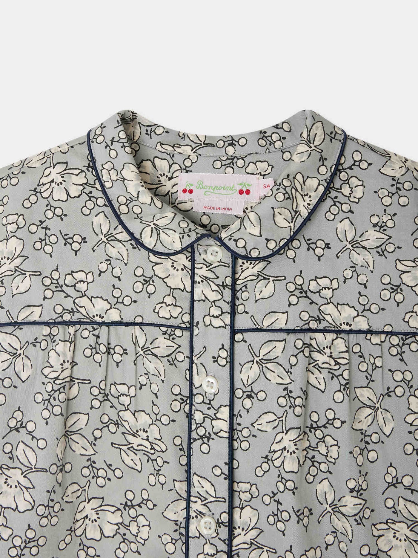 Josseline blouse with Peter Pan collar and contrasting piping in organic cotton