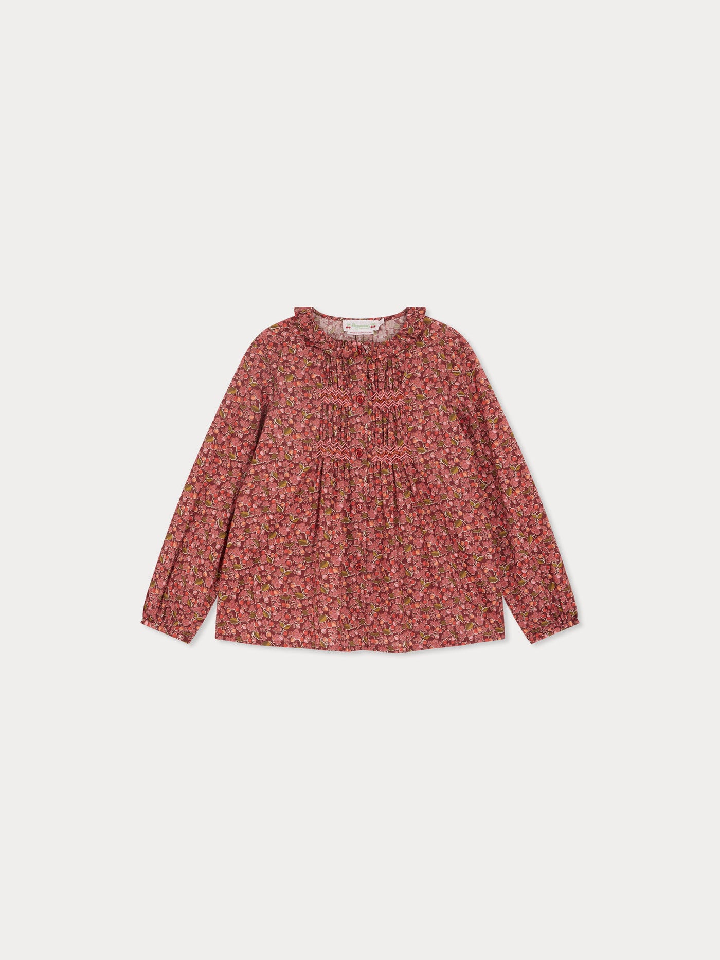 Gentle smocked and embroidered blouse in Liberty fabric in organic cotton