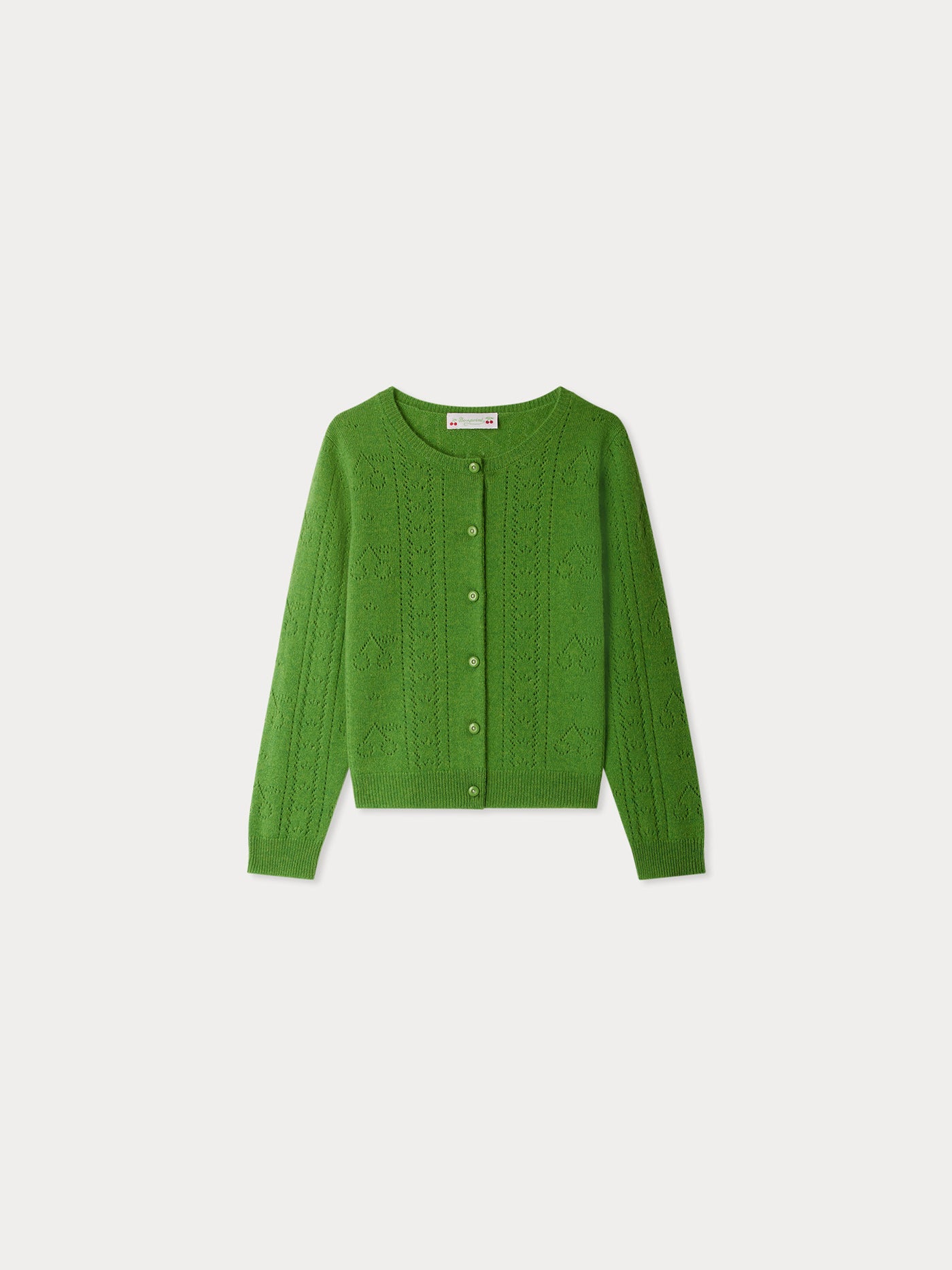 Josiane cardigan with fancy stitch in green cashmere