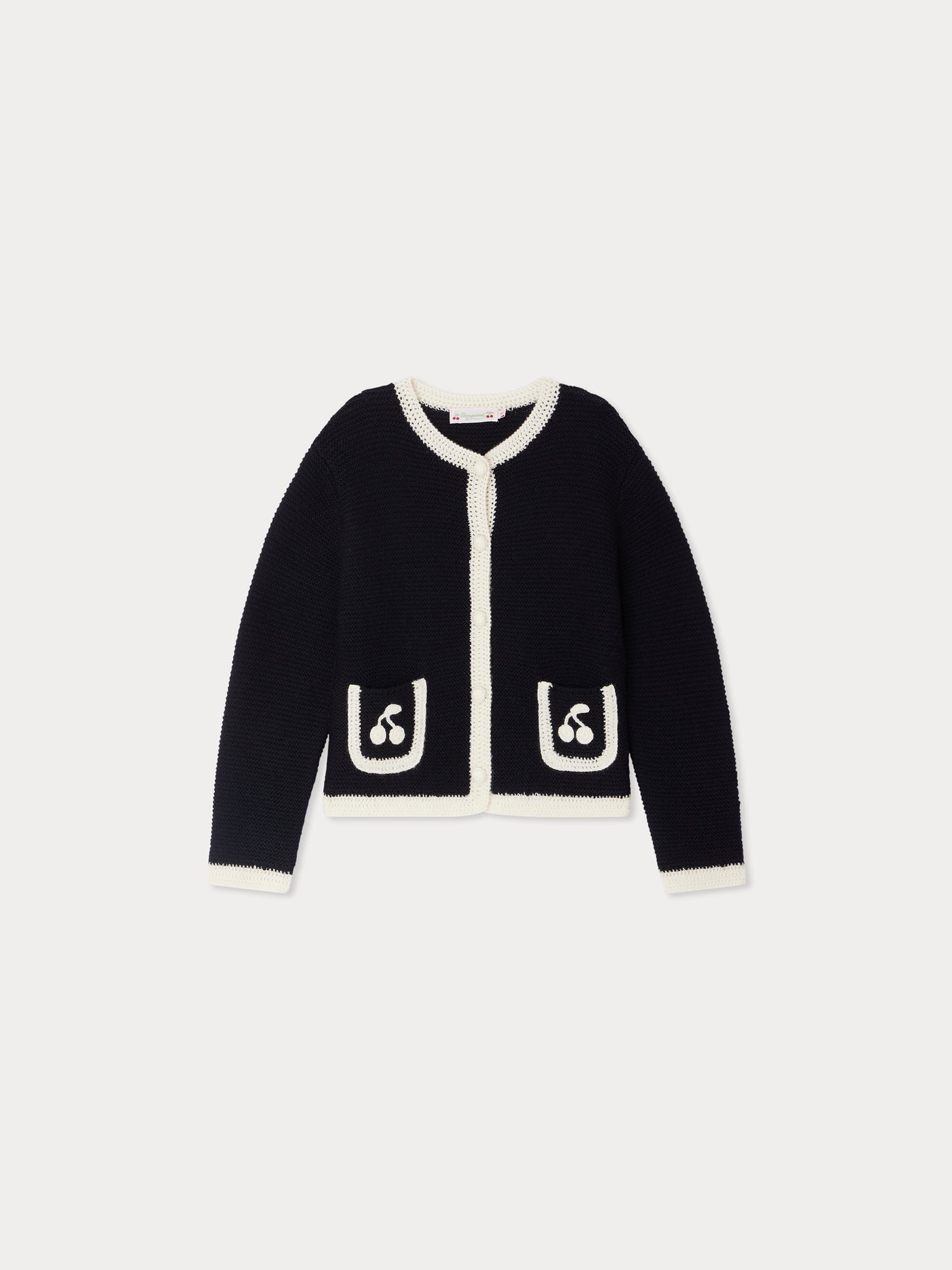 Elaia cardigan with crochet cherries in wool