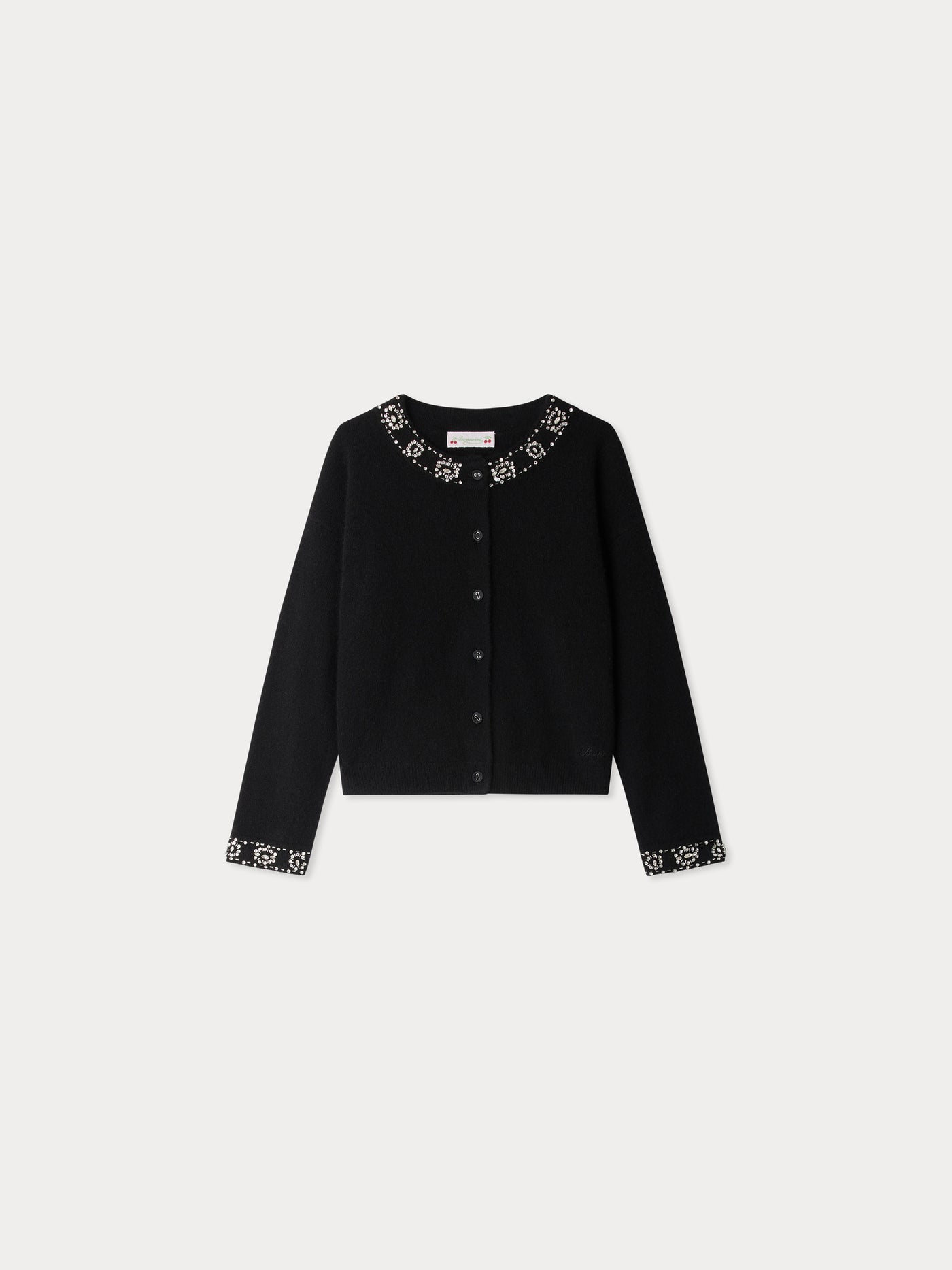 Gabara cardigan hand-embroidered with rhinestones and pearls in cashmere