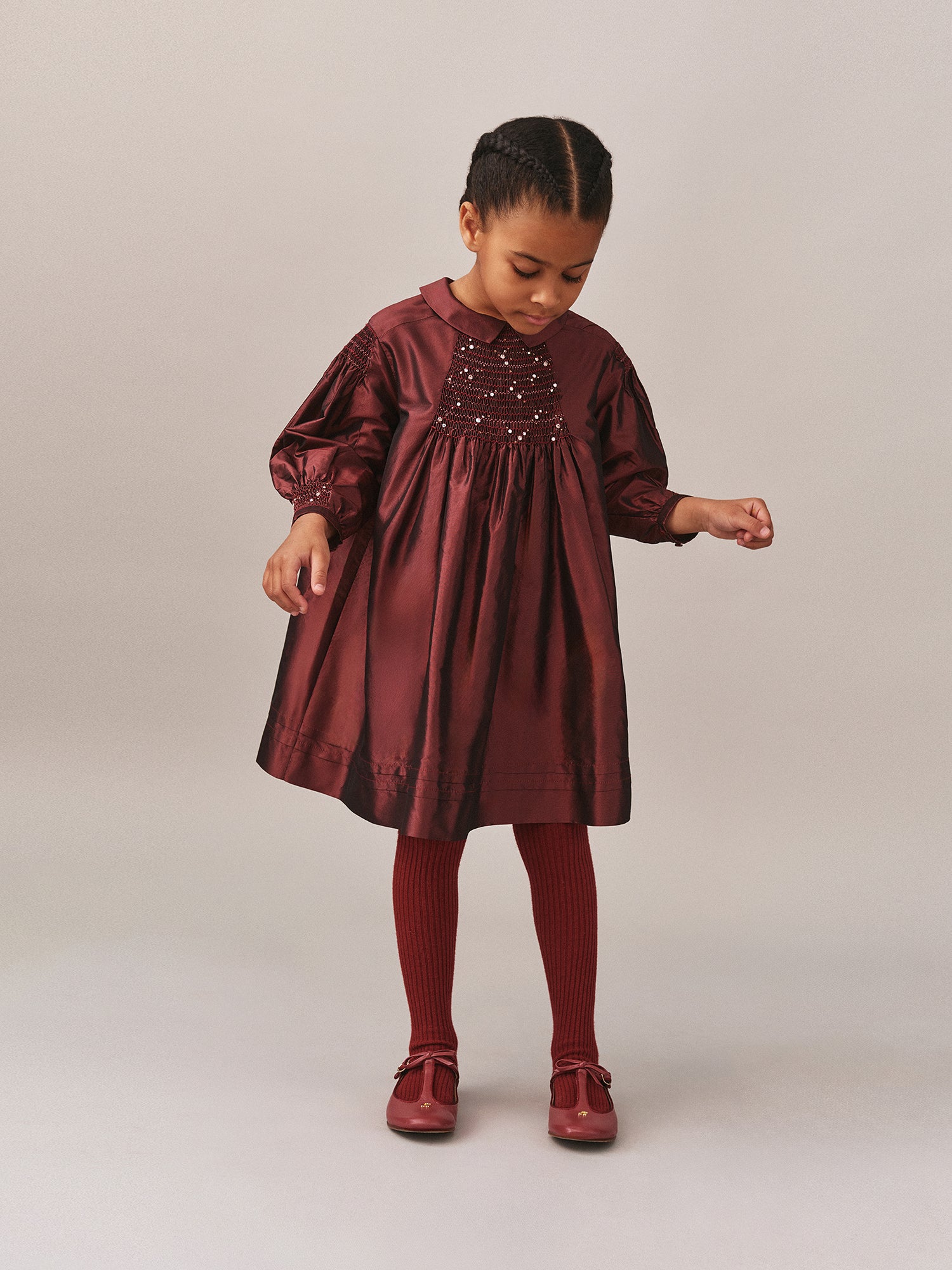 Jeanne smocked and embroidered silk dress • Bonpoint