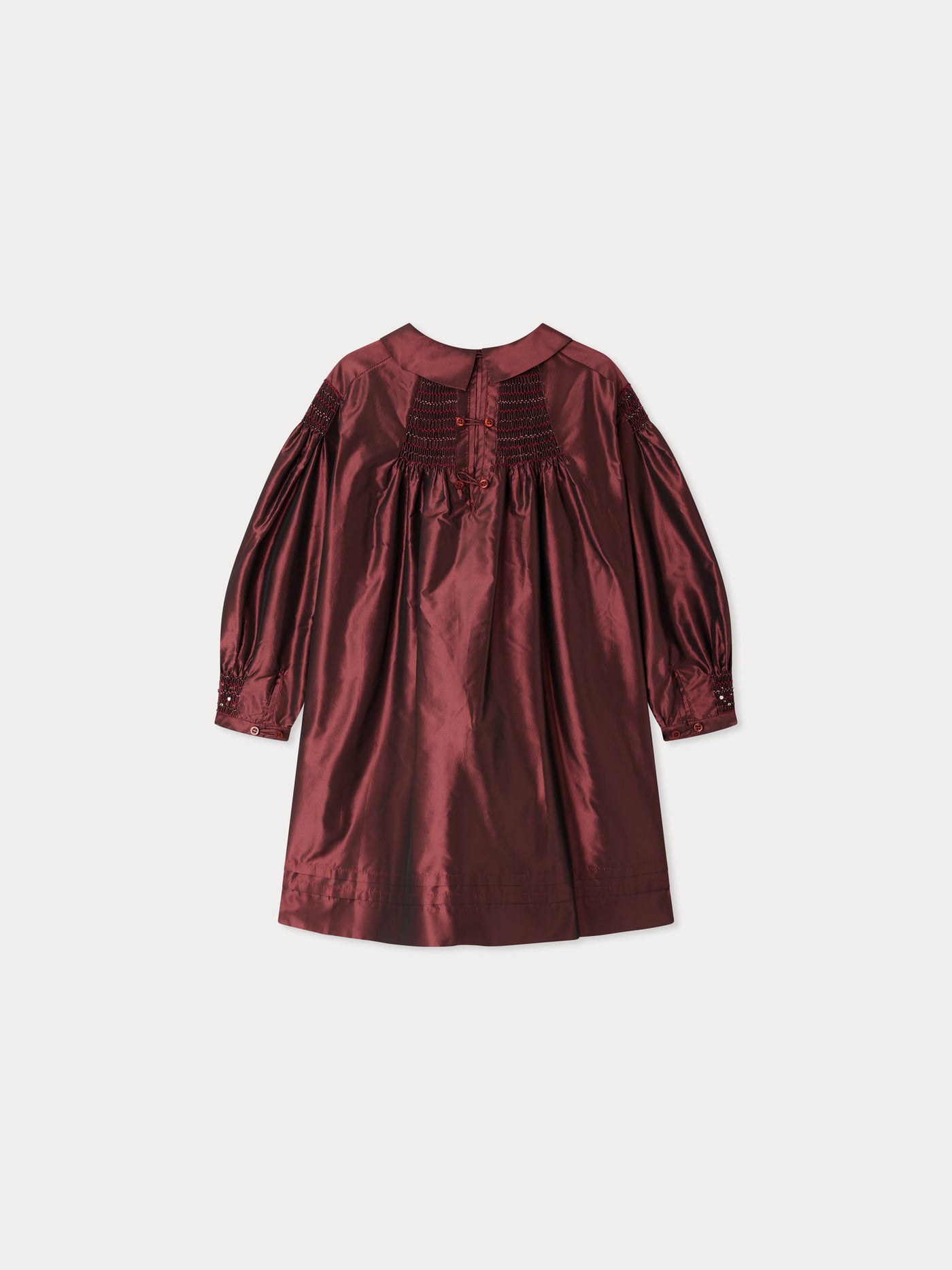 Jeanne smocked and embroidered silk dress