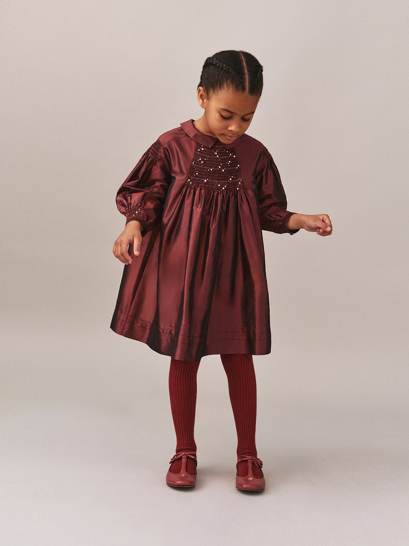 Jeanne smocked and embroidered silk dress