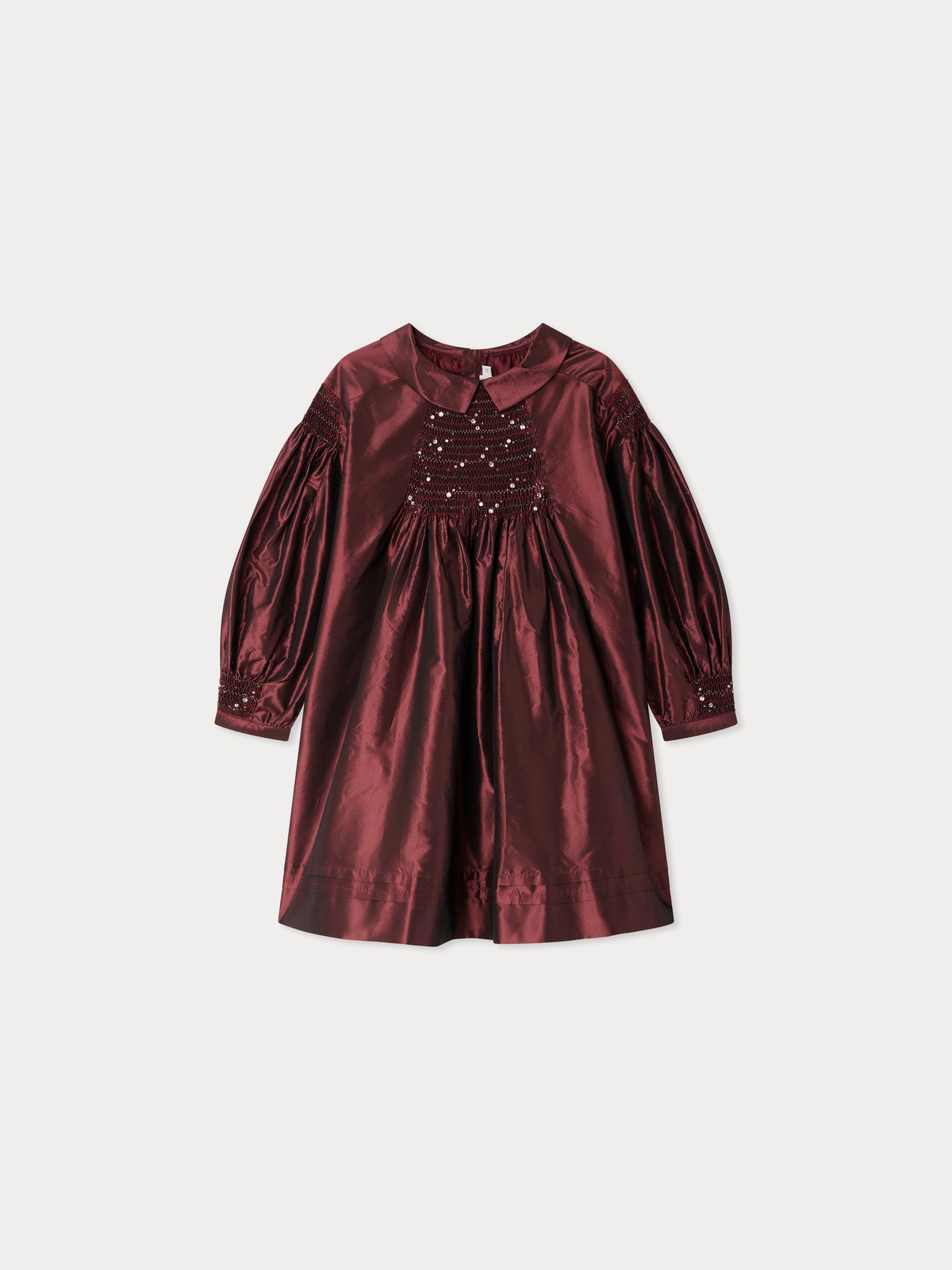 Jeanne smocked and embroidered silk dress