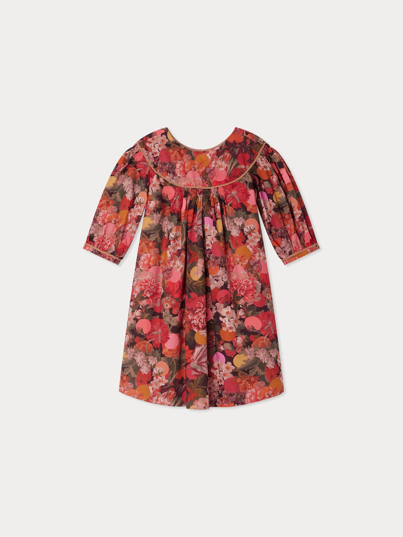 Josiane dress with gold piping in Liberty fabric in organic cotton