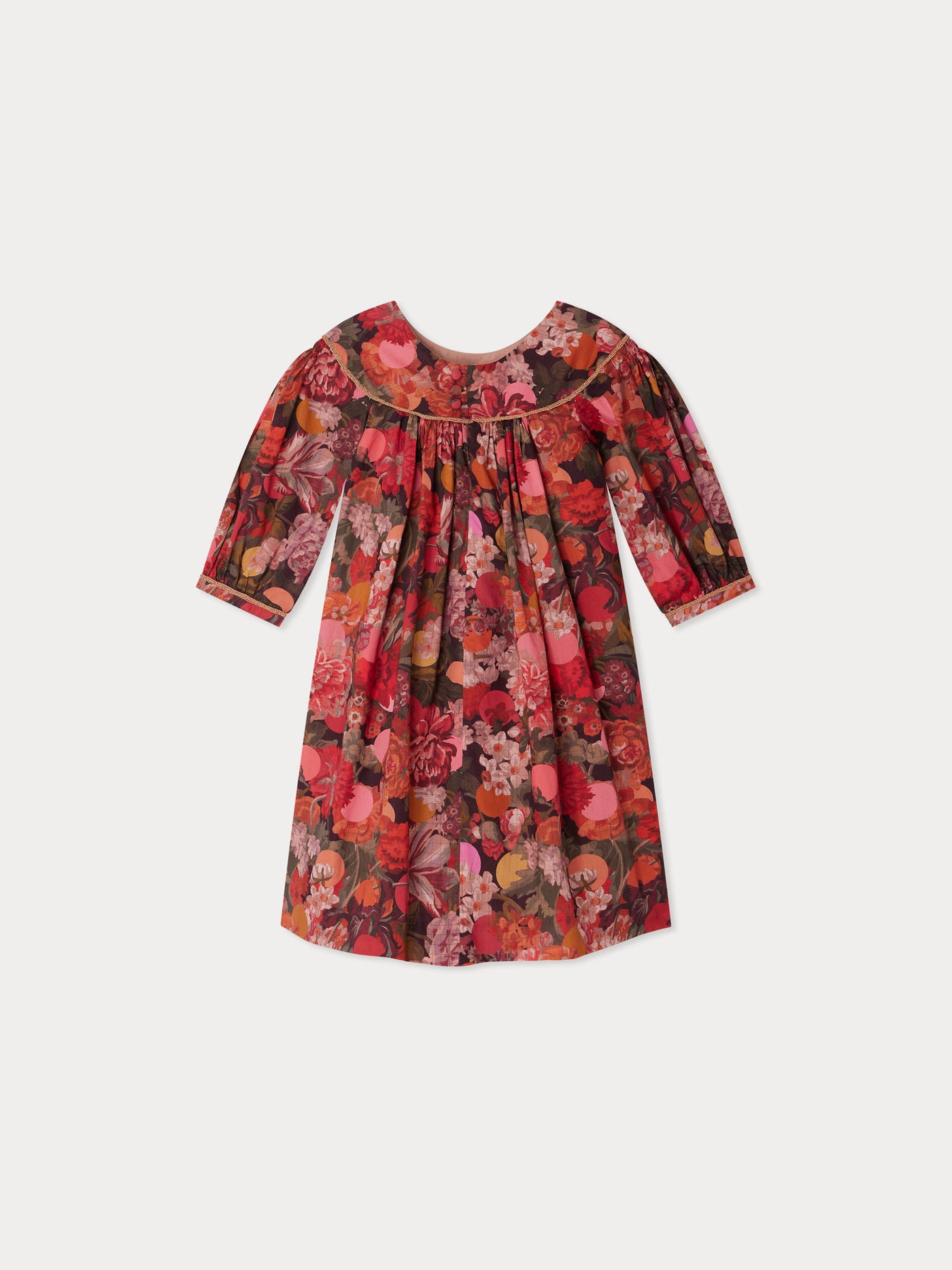 Josiane dress with gold piping in Liberty fabric in organic cotton