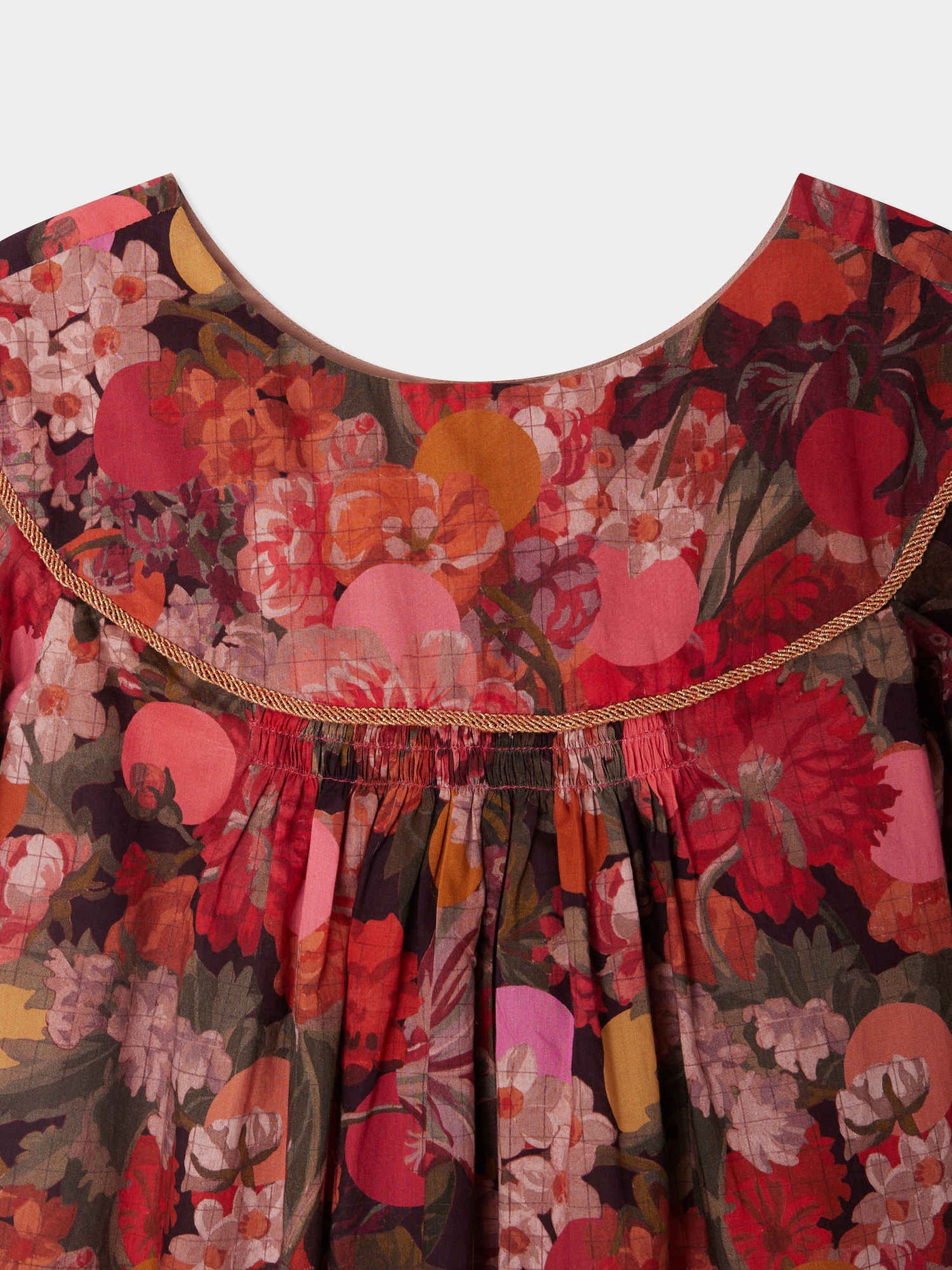Josiane dress with gold piping in Liberty fabric in organic cotton