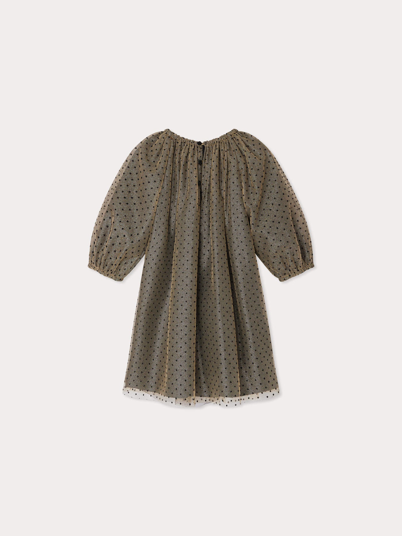 Juste dress in gold tulle with black flocked polka dots