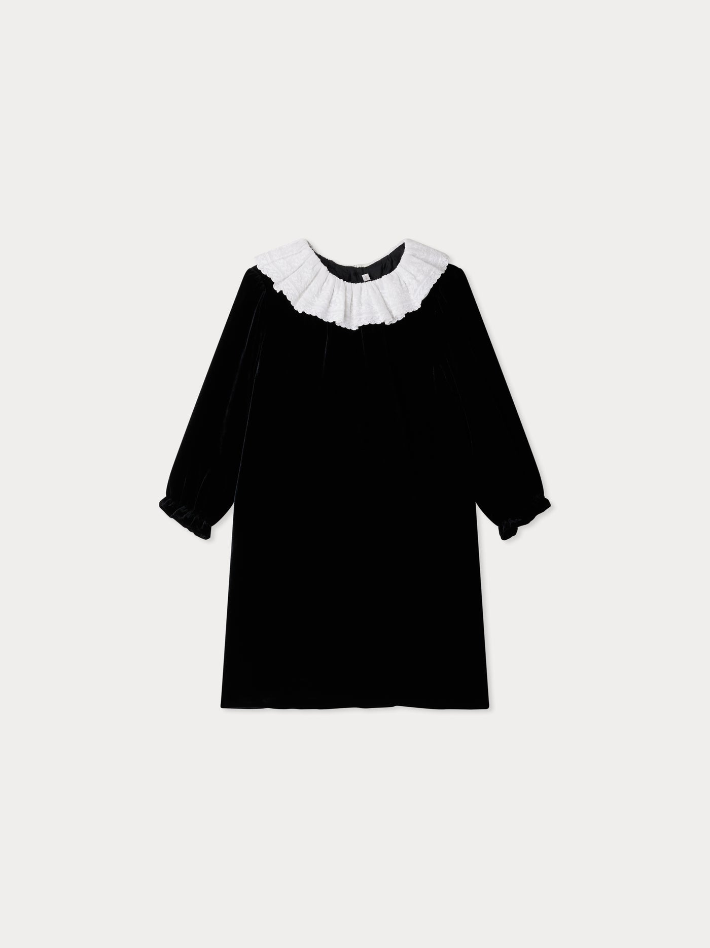 Jaelyn silk velvet dress with white embroidered cotton collar