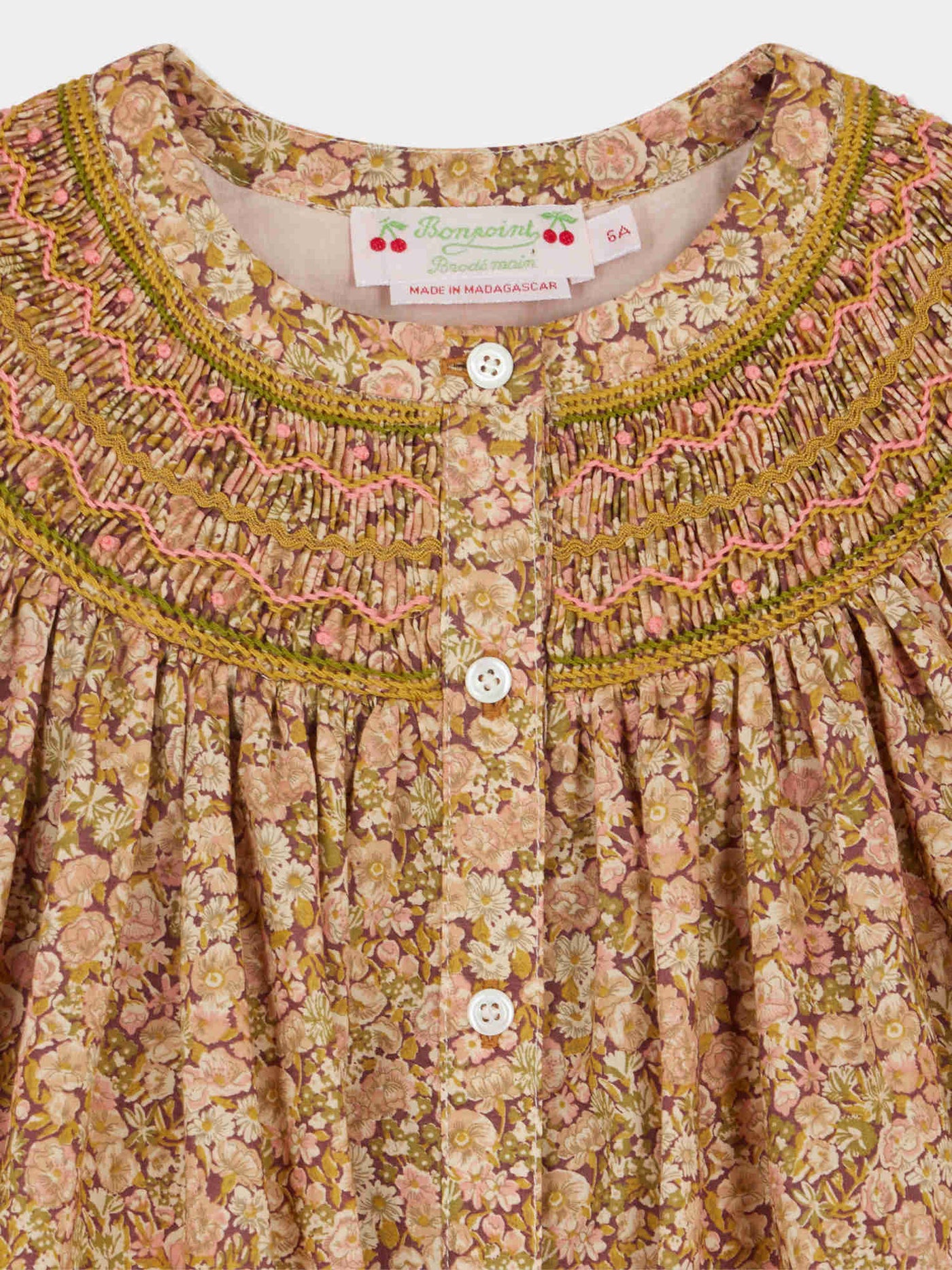 Jadwiga smocked and embroidered dress in Liberty fabric in organic cot • Bonpoint