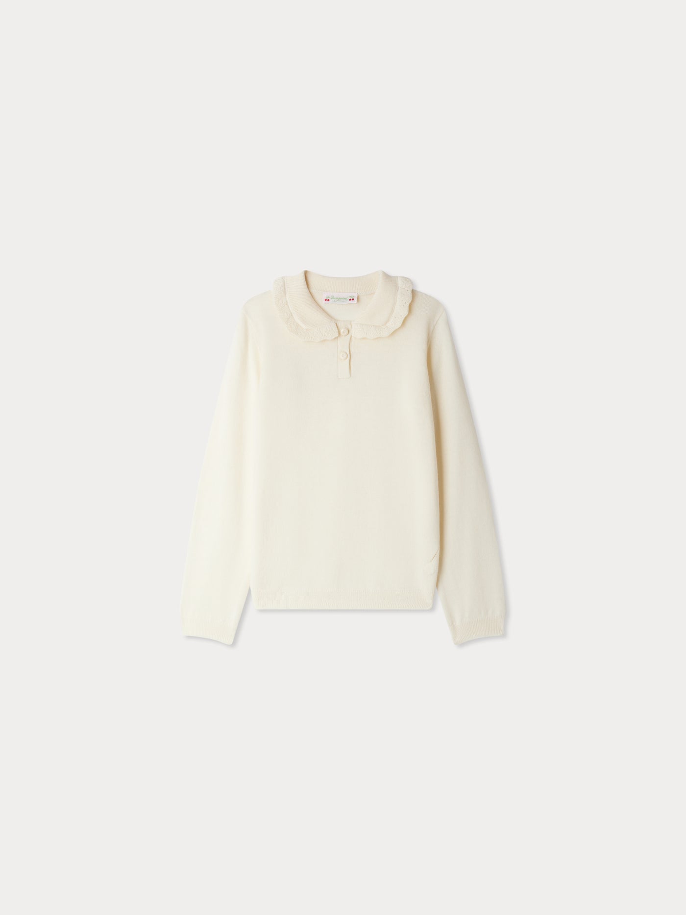 Brynja sweater with cherry embroidered collar in wool