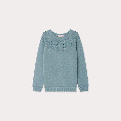 Genièvre cable-knit sweater with smocked and embroidered jacquard