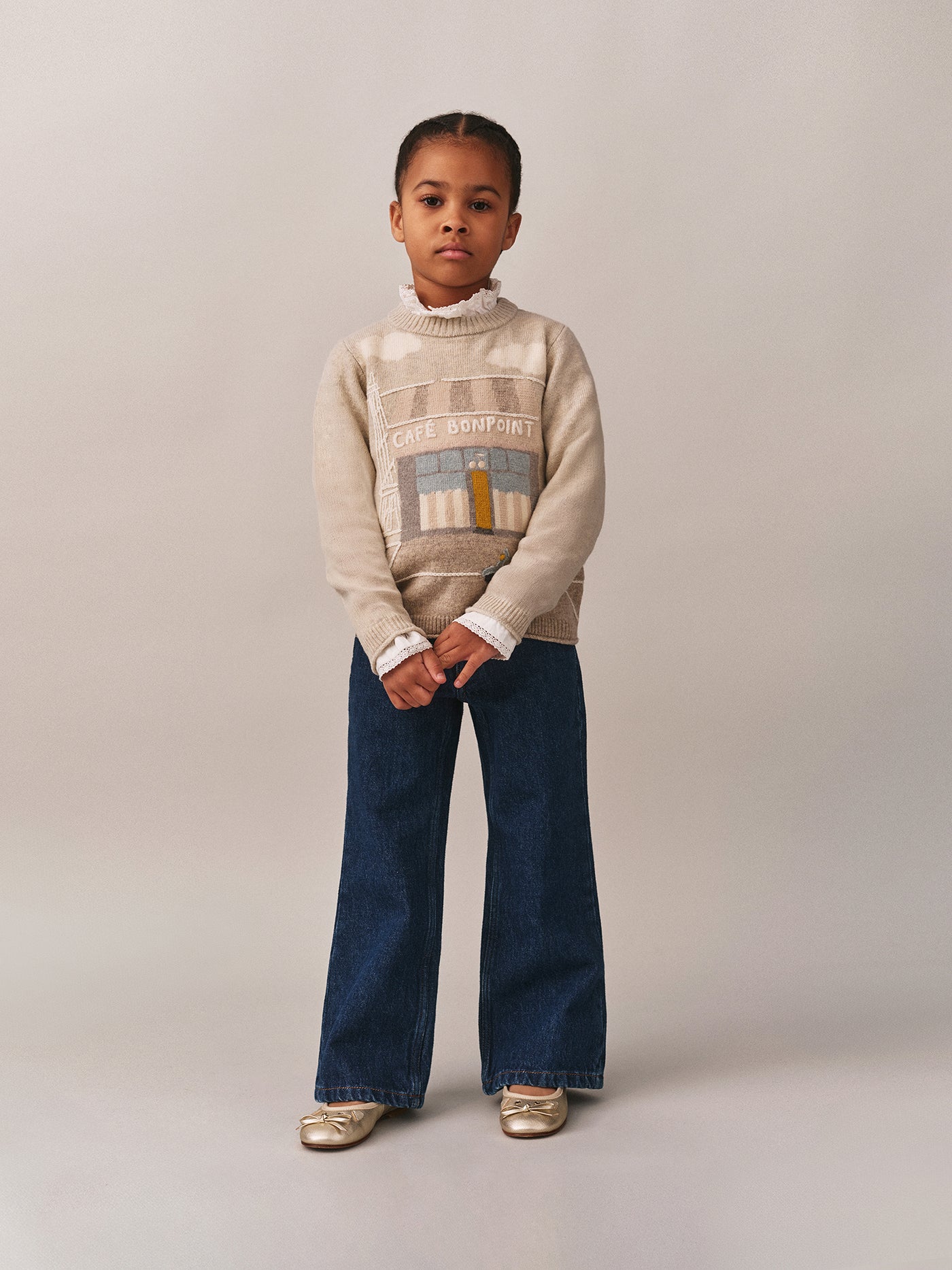 Jodora sweater in jacquard and hand embroidery Café Bonpoint