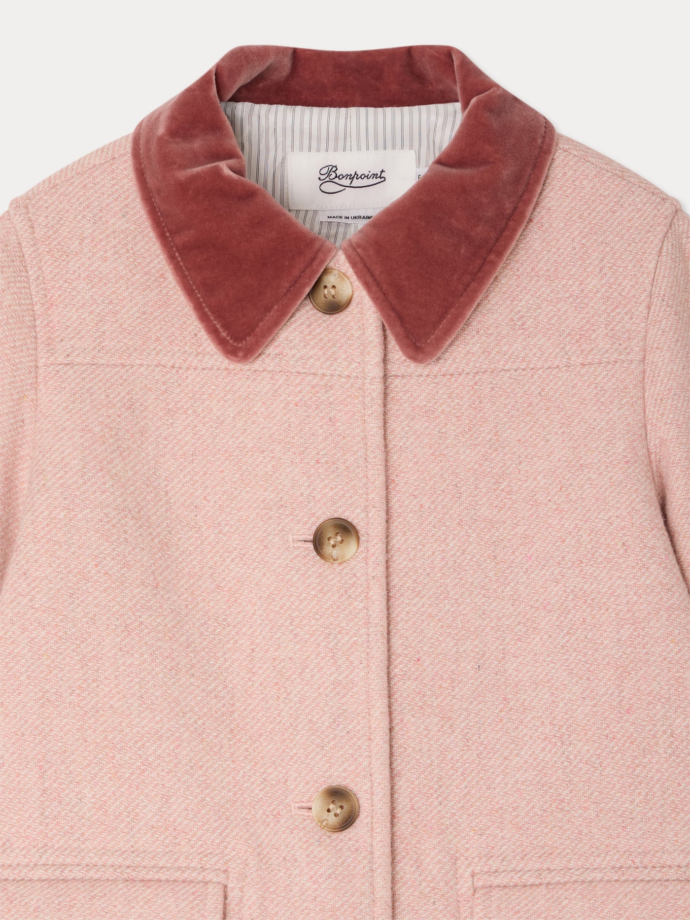Jaida coat in pink wool with a velvet collar
