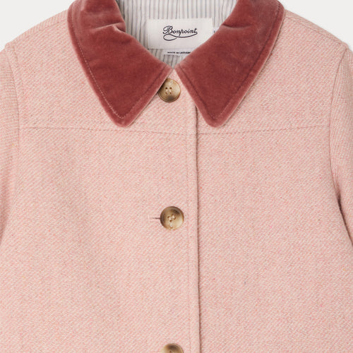 Jaida coat in pink wool with a velvet collar