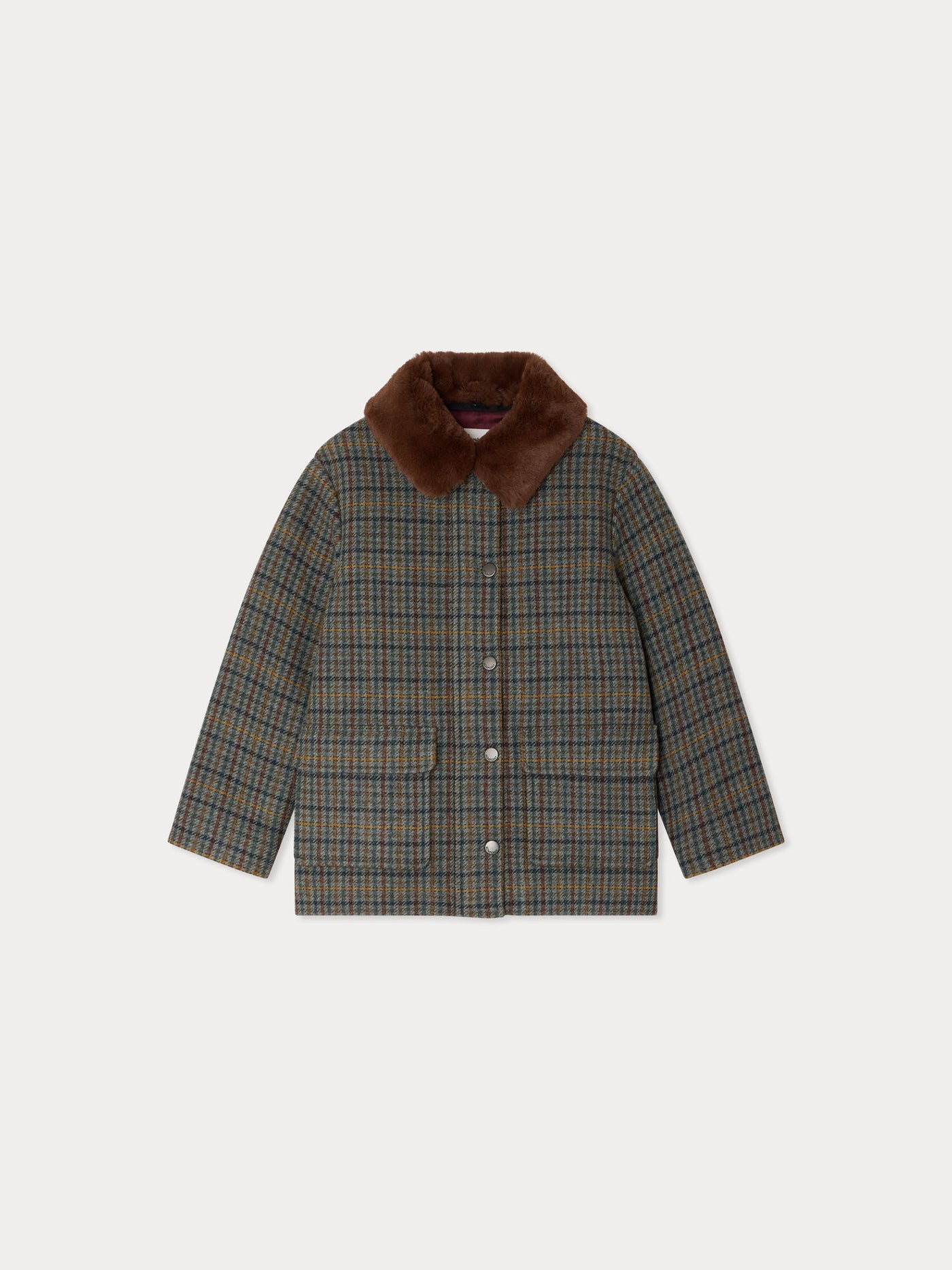 Joao coat in quilted wool with checks and removable collar