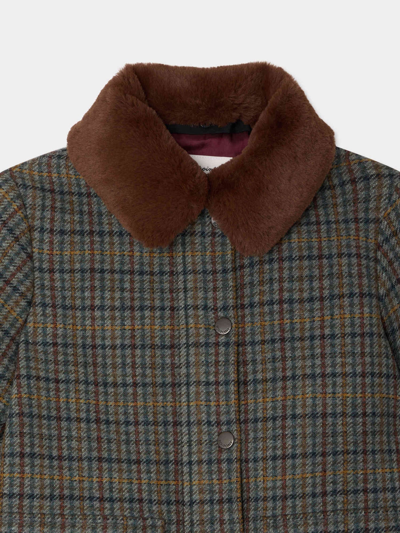 Joao coat in quilted wool with checks and removable collar