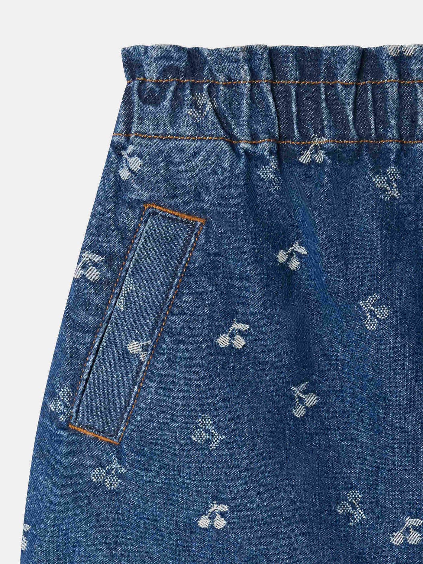 Jensua elasticated waist skirt in cherry jacquard denim